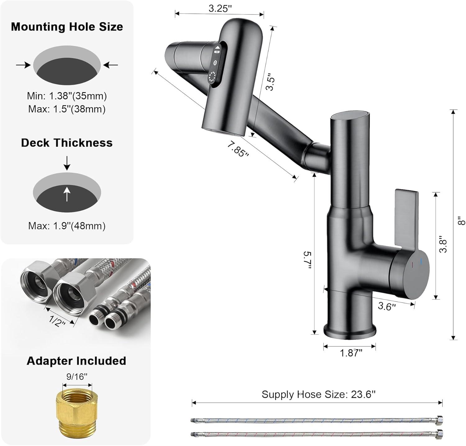 Lefton Rotatable Single Hole Bathroom Faucet with Temperature Display BF2204