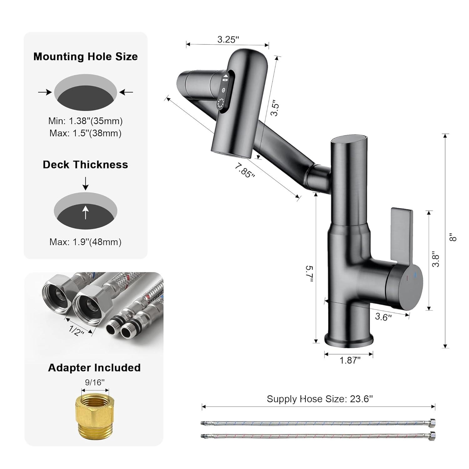 Lefton Rotatable Single Hole Bathroom Faucet with Temperature Display BF2204