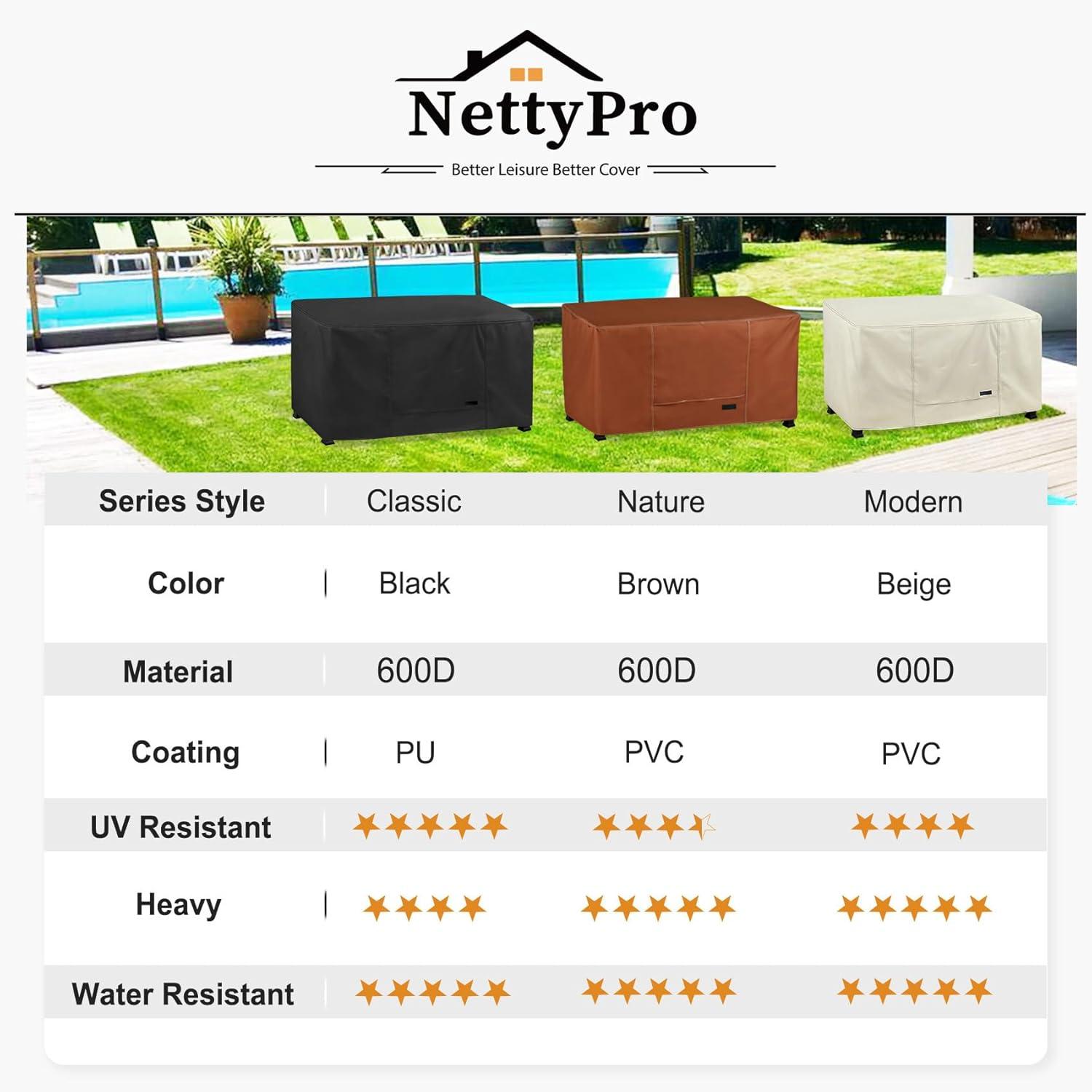 NettyPro Fire Table Cover Rectangle 58 inch Waterproof Heavy Duty Patio Firepit Cover Rectangular for Outdoor Gas Propane Fire Pit, Beige