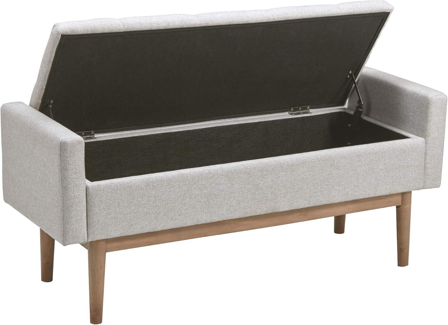 Beige and Brown Tufted Upholstered Storage Bench with Wood Legs