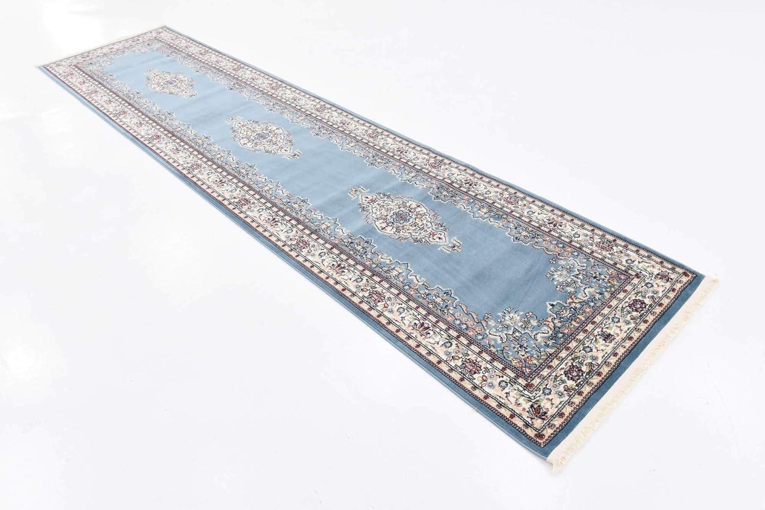 Blue Synthetic Stain-Resistant Persian Runner Rug