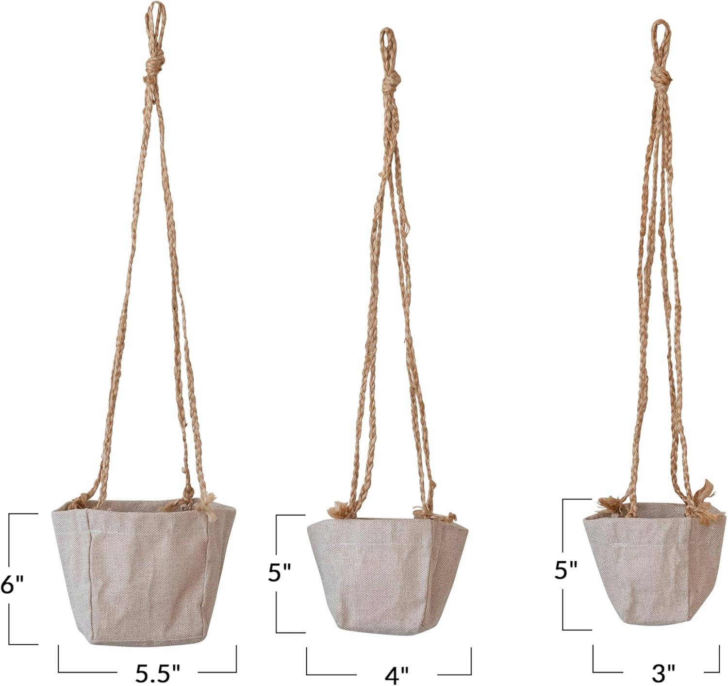 Natural Jute and Cotton Round Hanging Planters, Set of 3