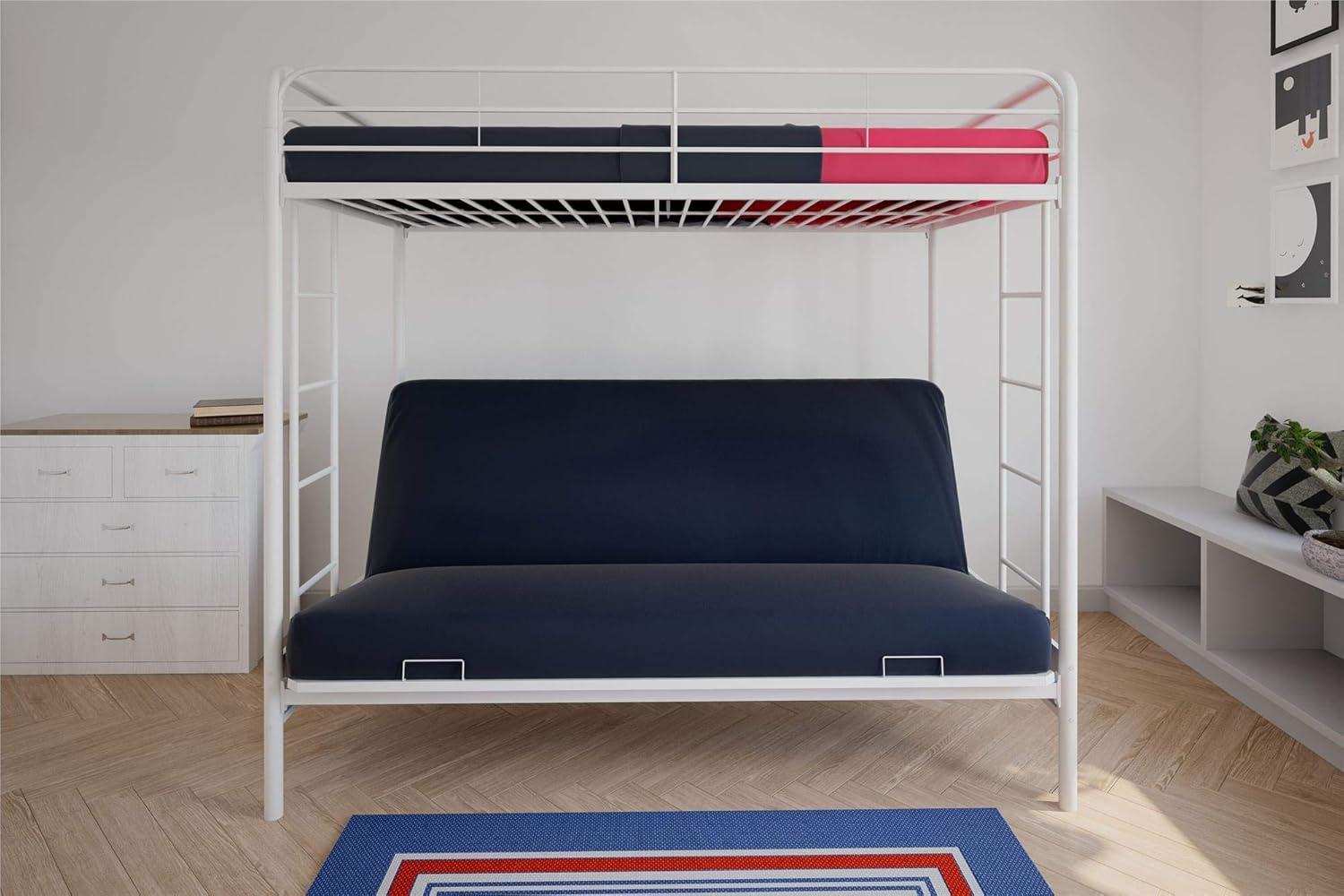 White Twin Loft Metal Frame with Futon and Slats