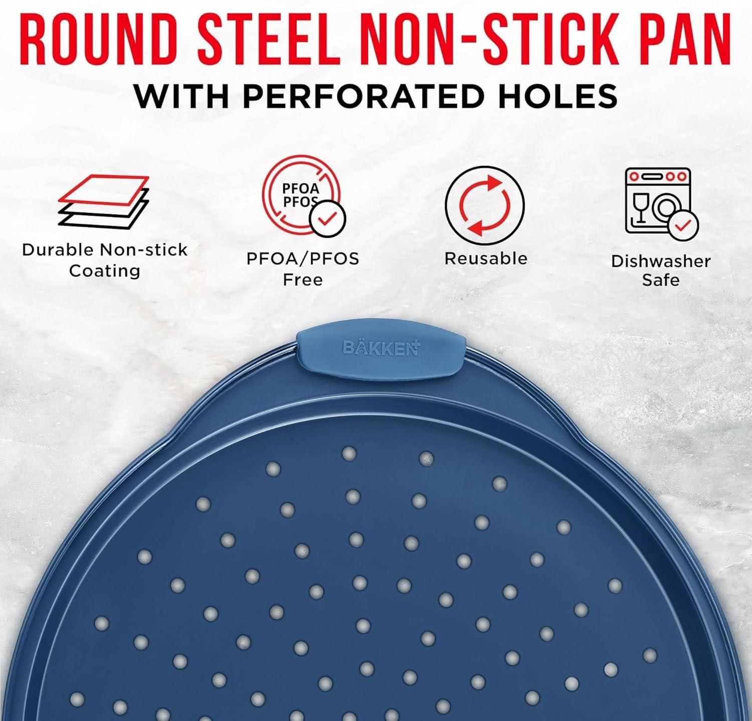 Pizza Pan with silcione Handle - Royal Blue- 2 Pack