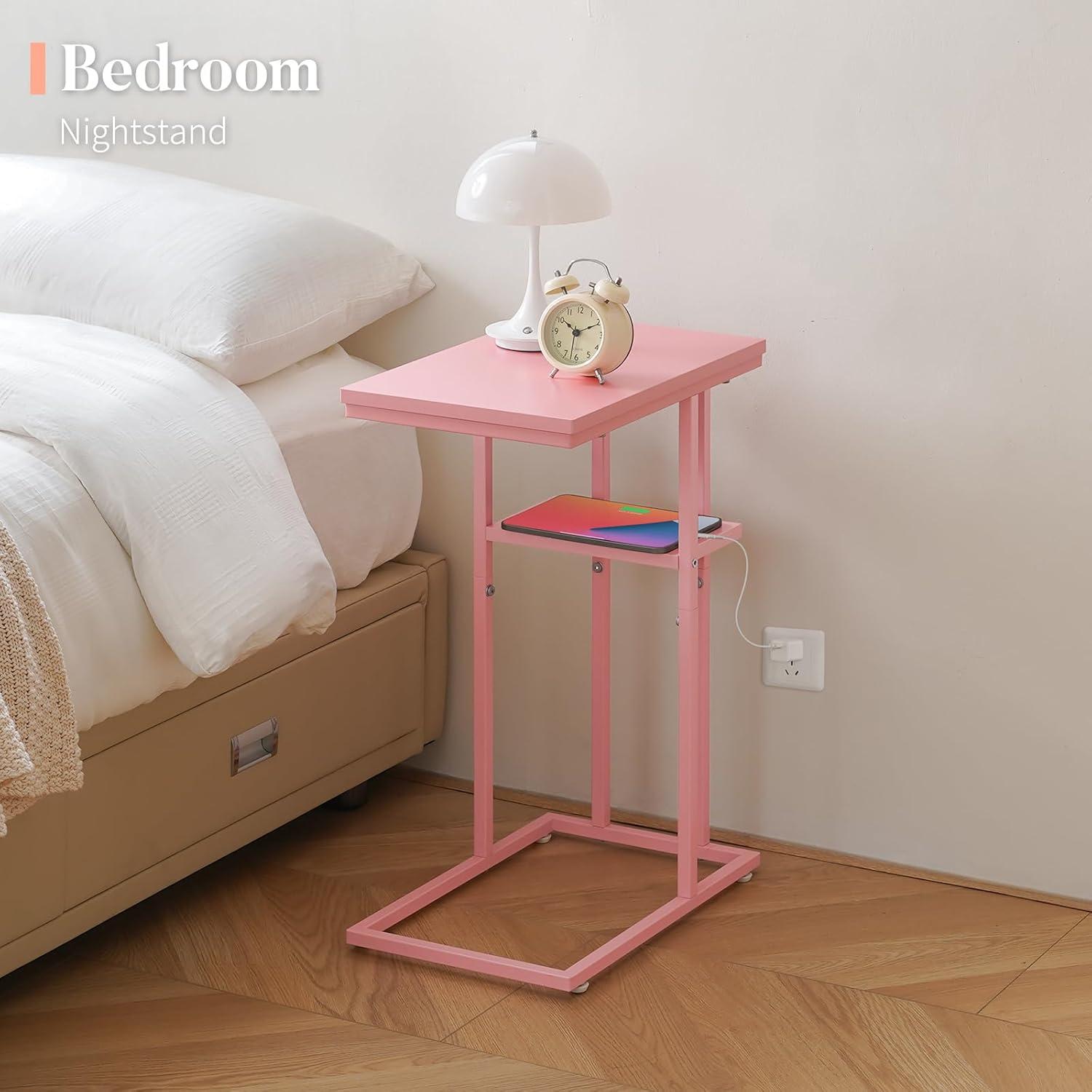 C Shaped End/ Side Table for Couch and Bed, Small Spaces, Living Room, Bedroom, Rustic Snack Table
