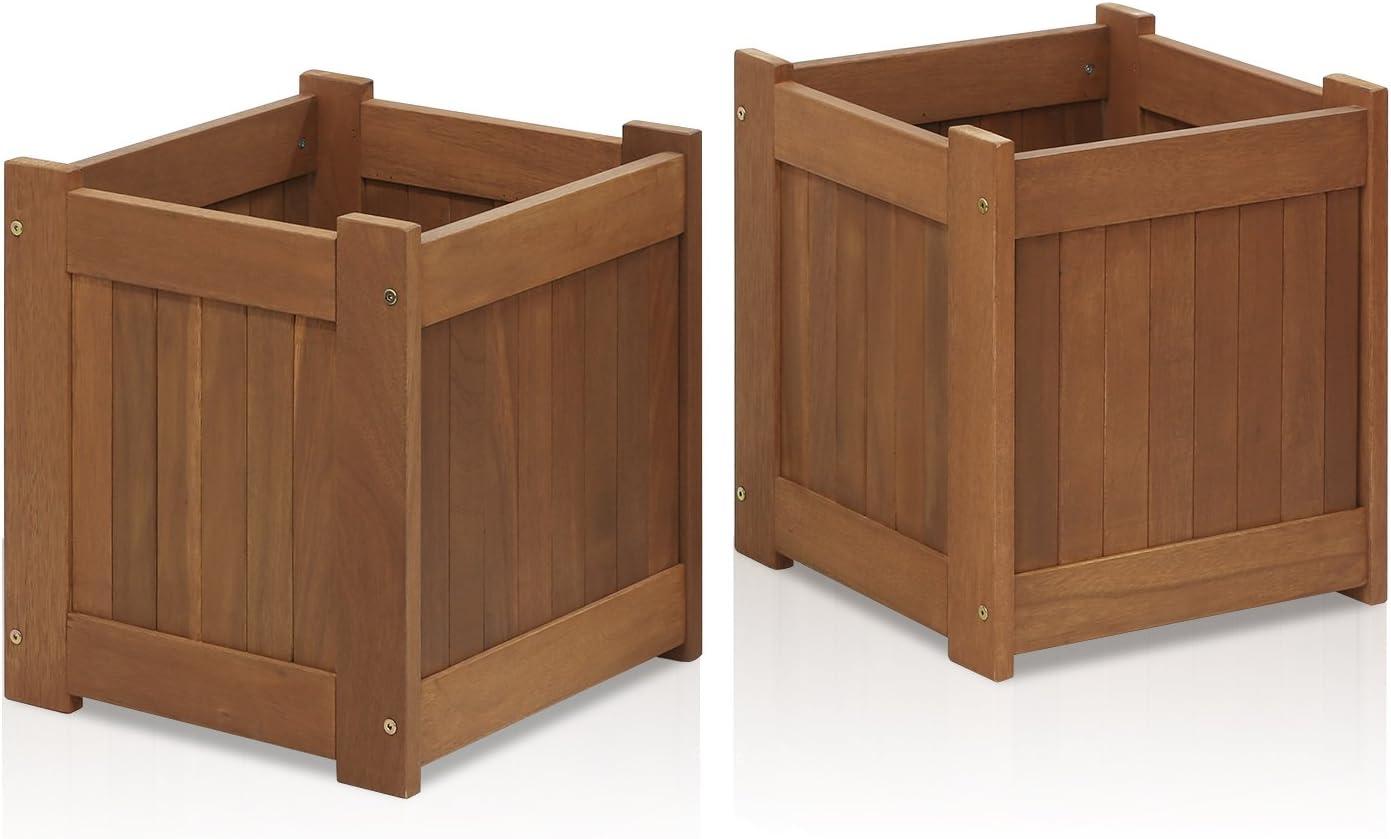 Tioman Natural Hardwood Outdoor Flower Boxes, Set of 2