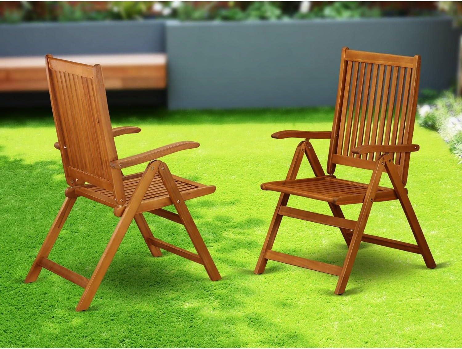 Acacia Wood Natural Oil Outdoor Dining Armchairs, Set of 2