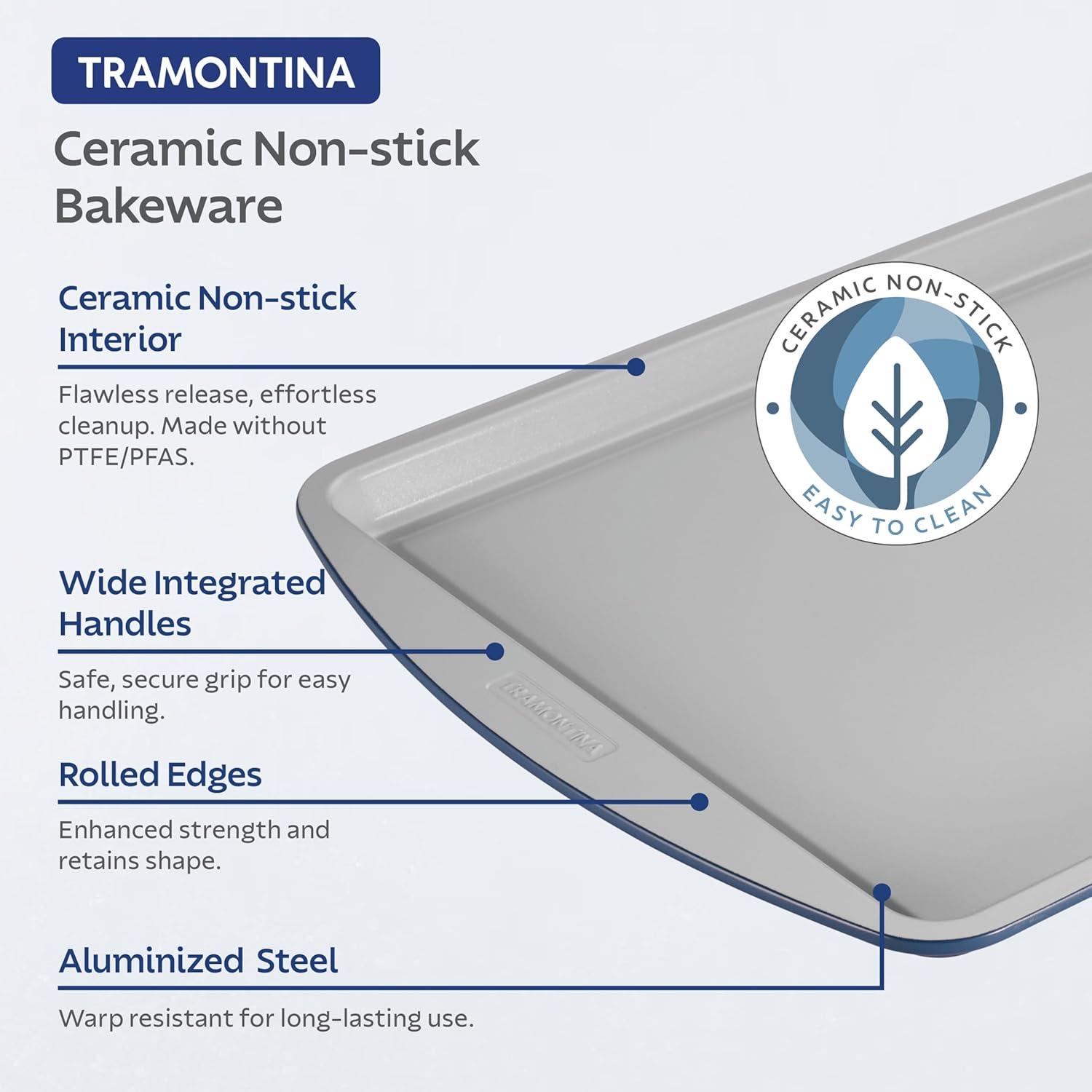 Tramontina Tramontina Rise 3-piece Ceramic Baking Pans Set, Non Stick Cookie Sheets For Baking With Cooling Rack – Pfas-free, Aluminized Steel, Dishwasher-safe