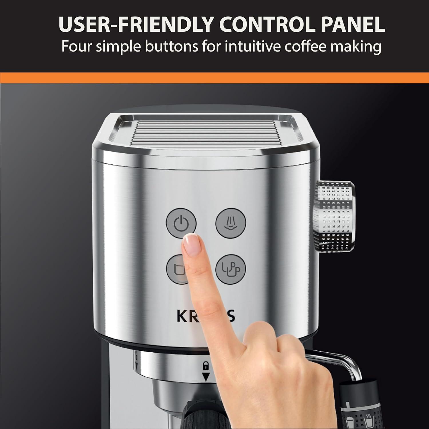Krups Espresso Maker, 15 Bar Pressure, Stainless Steel