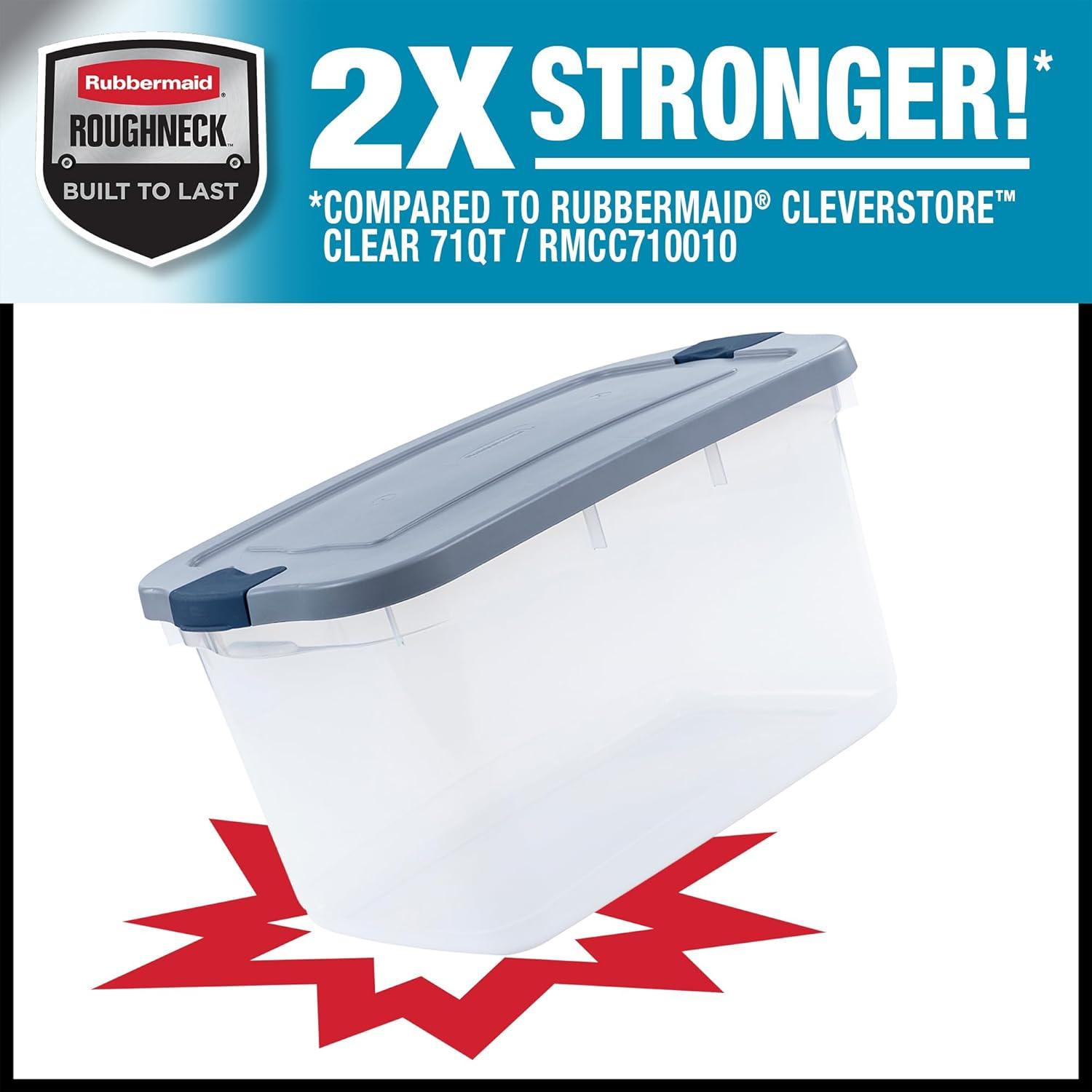 Rubbermaid Roughneck Clear 66 Qt. Plastic Storage Tote w/ Gray Lid, 4 Pack