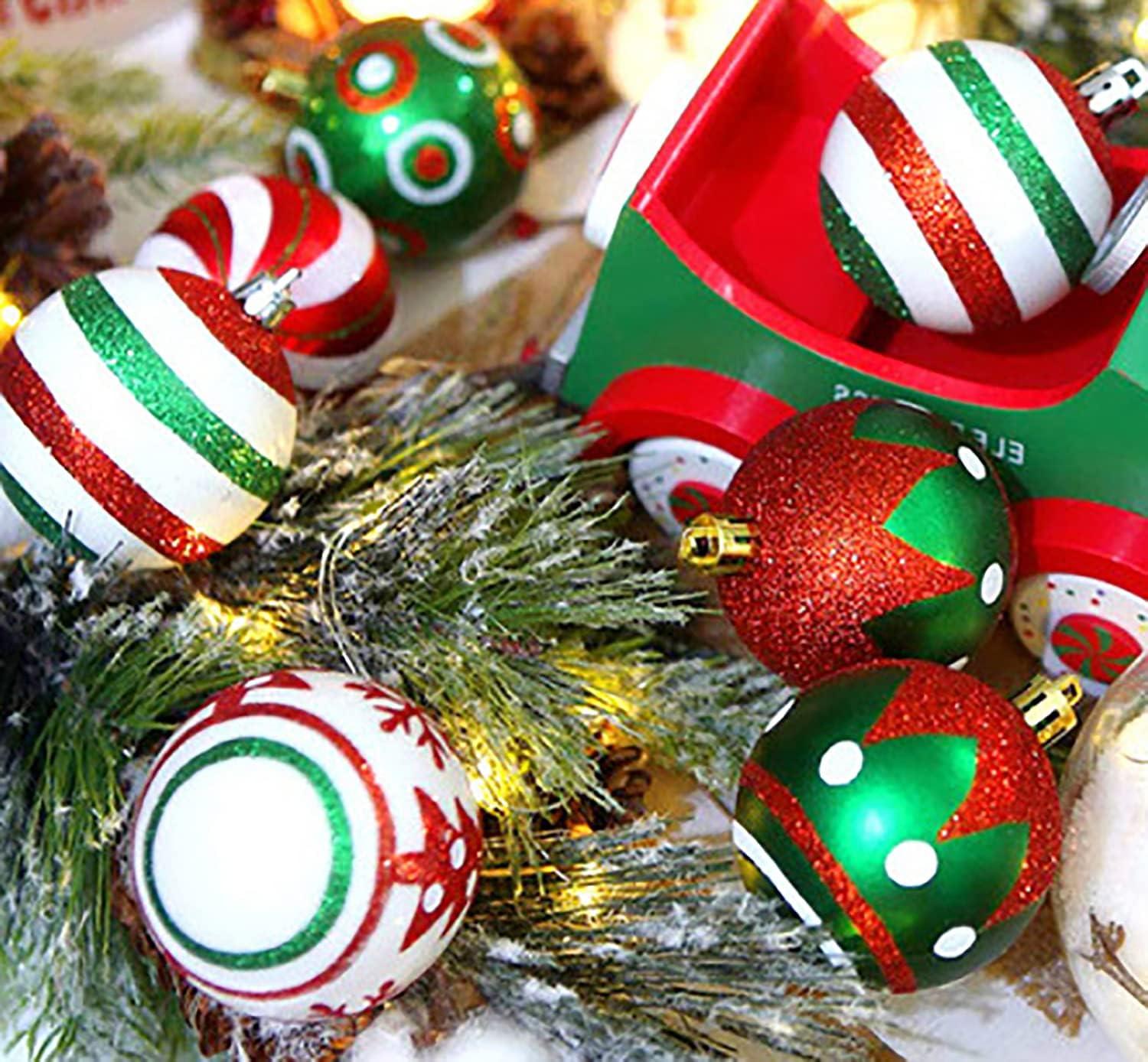 30 Pcs 2.36 Inch Christmas Tree Ball Ornaments Set Red Green Glittering Hanging Christmas Ball Ornaments Home Decorations