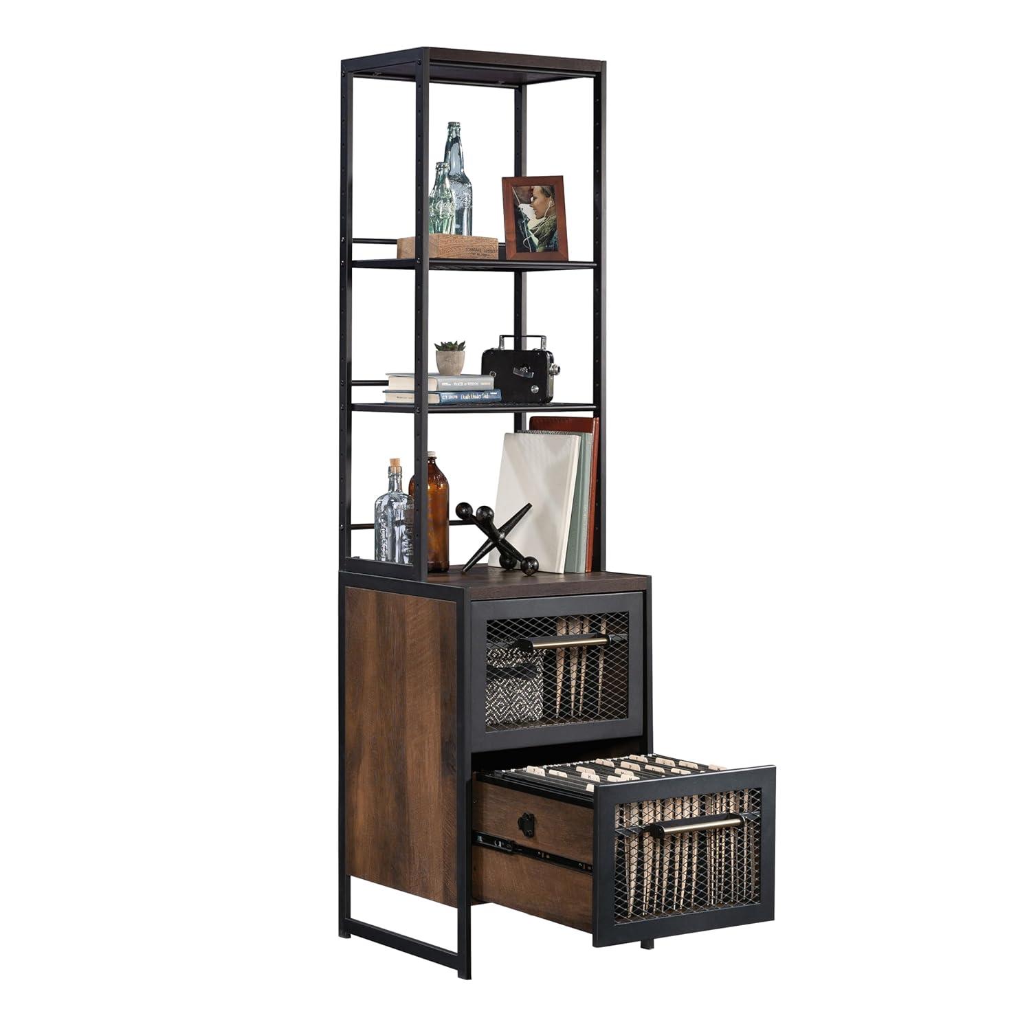 Sauder Briarbrook File Pedestal Tower Barrel Oak: 2 Drawers, Adjustable Shelves, MDF & Metal