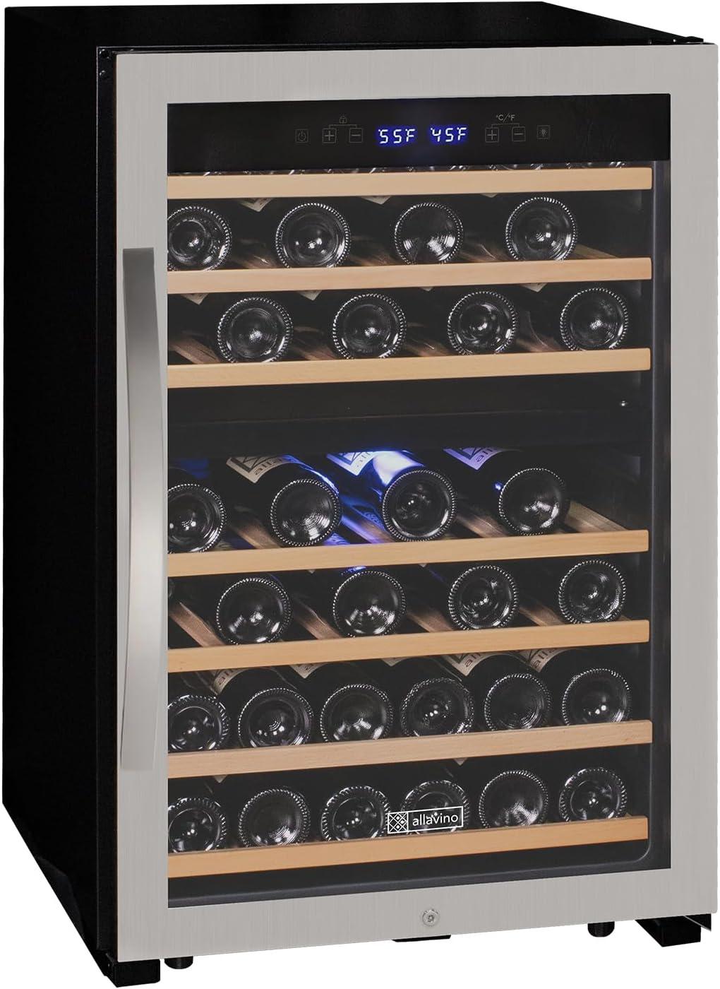 Stainless Steel Dual Zone Freestanding Wine Cooler with LED Lighting