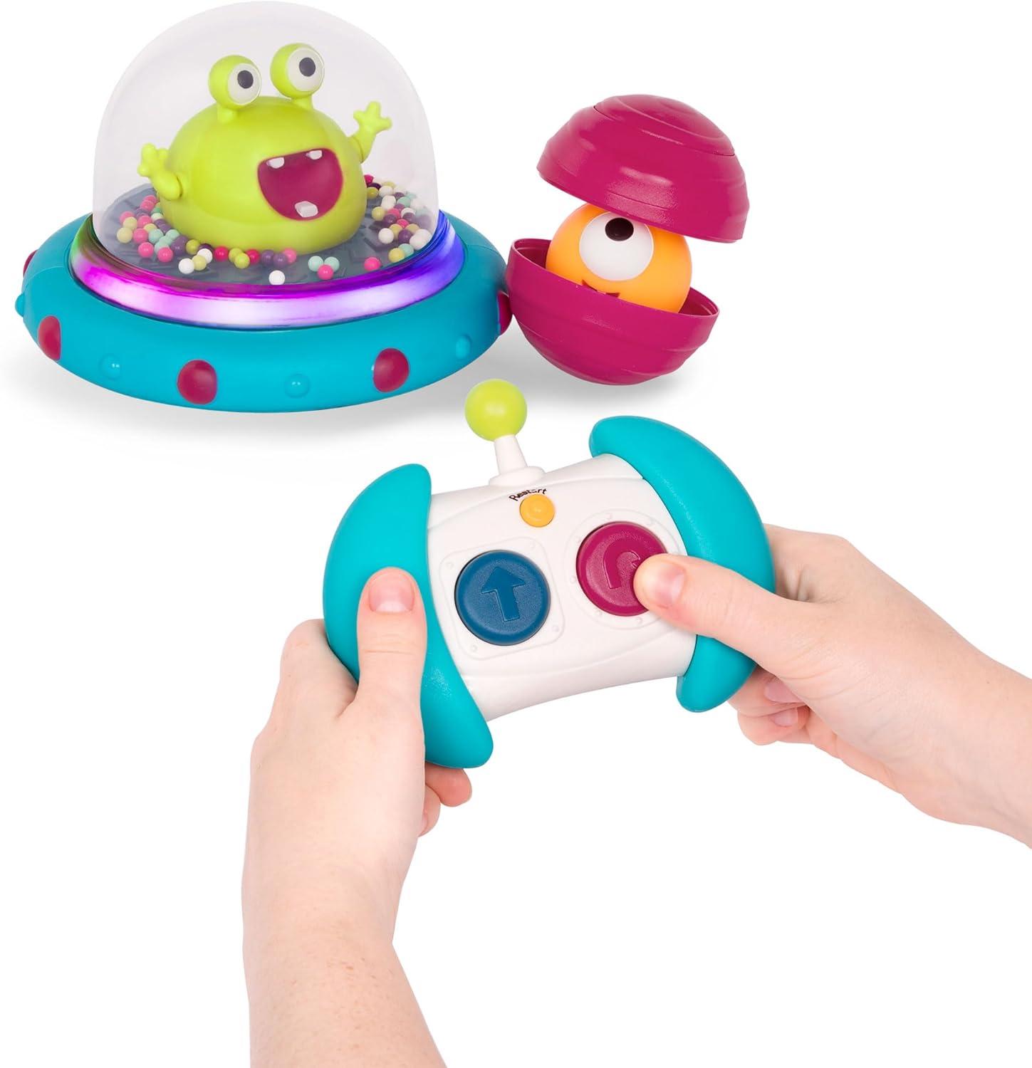 B. toys – Vehicle Bumper Space Car – Light – Up – Simple Remote Control Car for Toddlers with Alien Driver – Marky Mars – 12+ Months