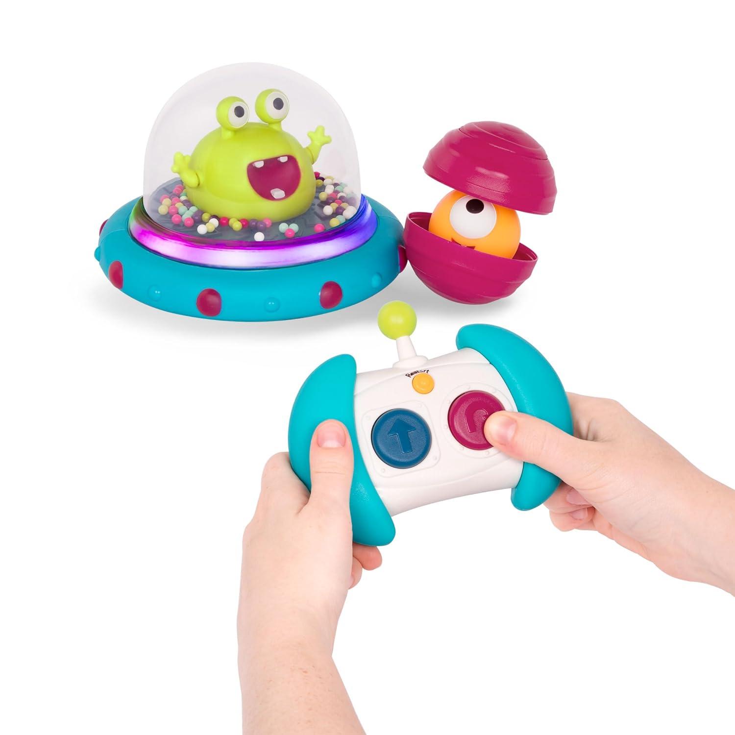 B. toys – Vehicle Bumper Space Car – Light – Up – Simple Remote Control Car for Toddlers with Alien Driver – Marky Mars – 12+ Months