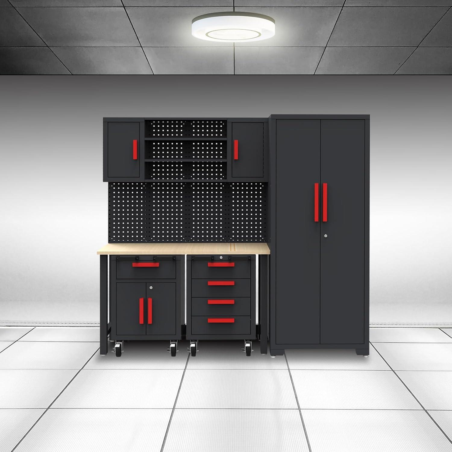 WFX Utility™ WFX Utility™ 6pcs Garage Cabinets And Storage System Set With Pegboard & Rubber Wood Worktop