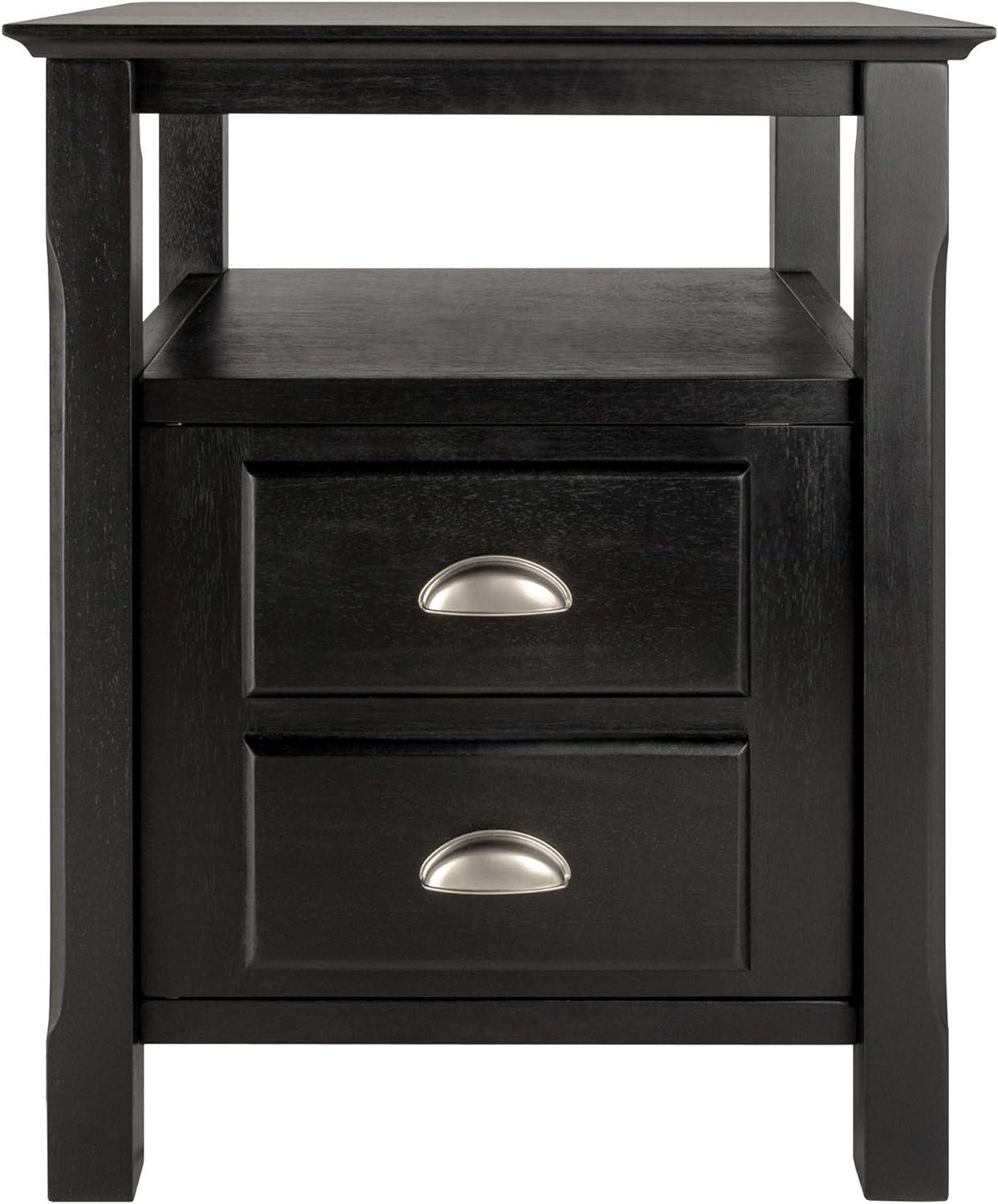 Transitional Black Solid Wood 2-Drawer Night Stand