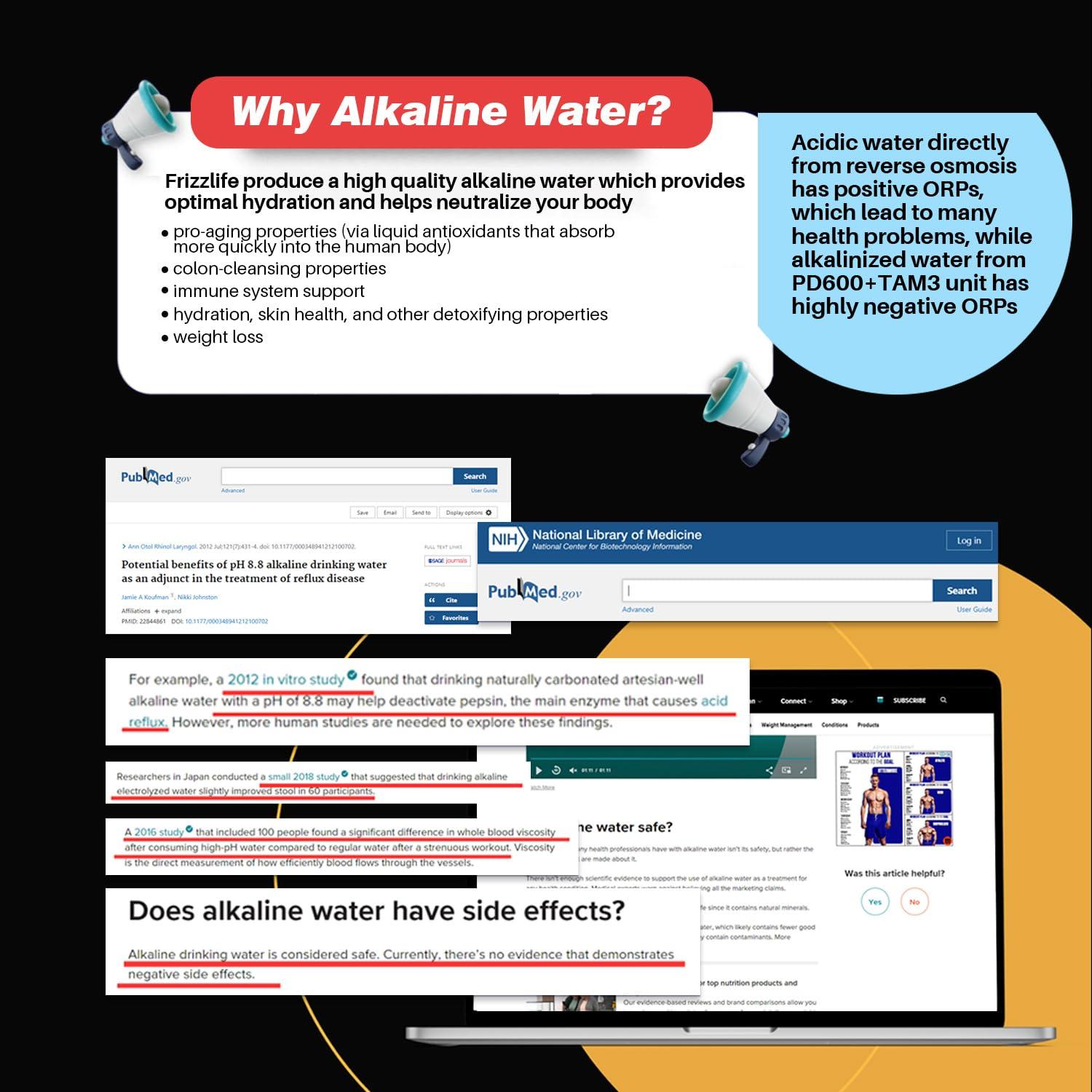 Frizzlife RO Reverse Osmosis Water Filtration System With Alkaline Under Sink - 600 GPD Fast Flow, 1.5:1 Drain Ratio, Tankless -  Compact With Alkaline Remineralization,  PD600-TAM3