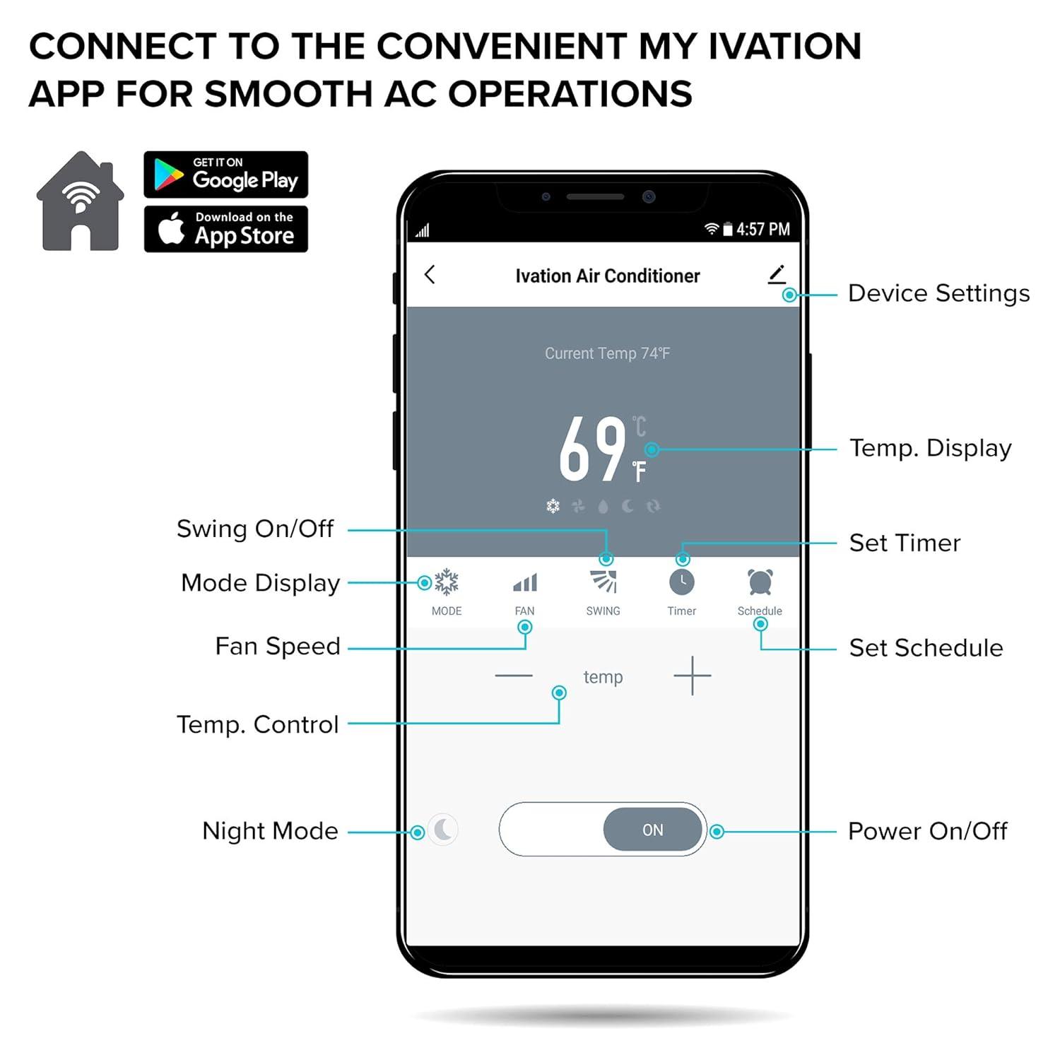 Ivation Ivation 13000 BTU Wi-Fi Connected Portable Air Conditioner for 500 Square Feet with Remote Included