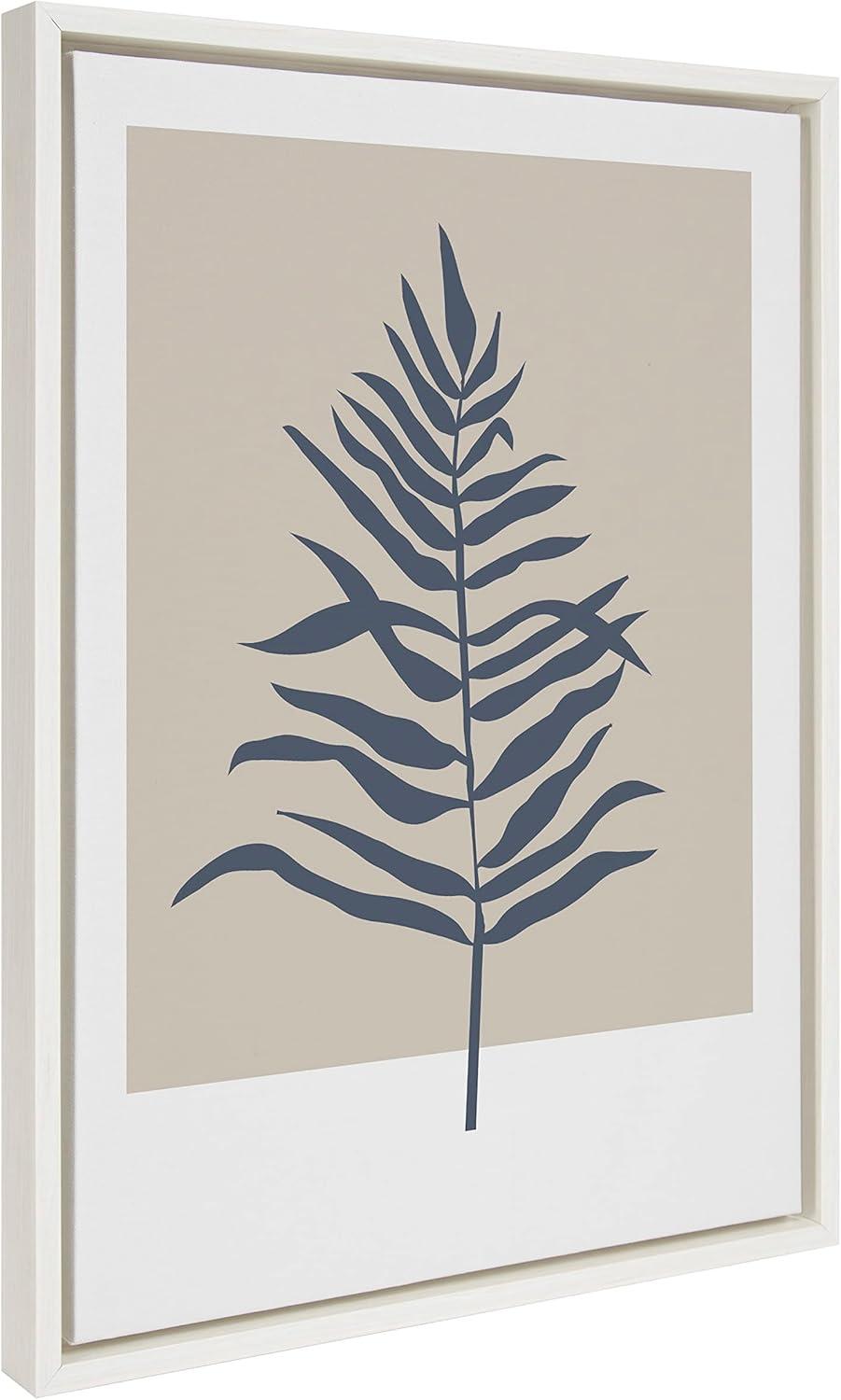 Kate and Laurel Sylvie Muted Tan and Blue Colorblock Botanical Fern Framed Canvas Wall Art by The Creative Bunch Studio, 18x24 White, Decorative Simple Plant Art for Wall