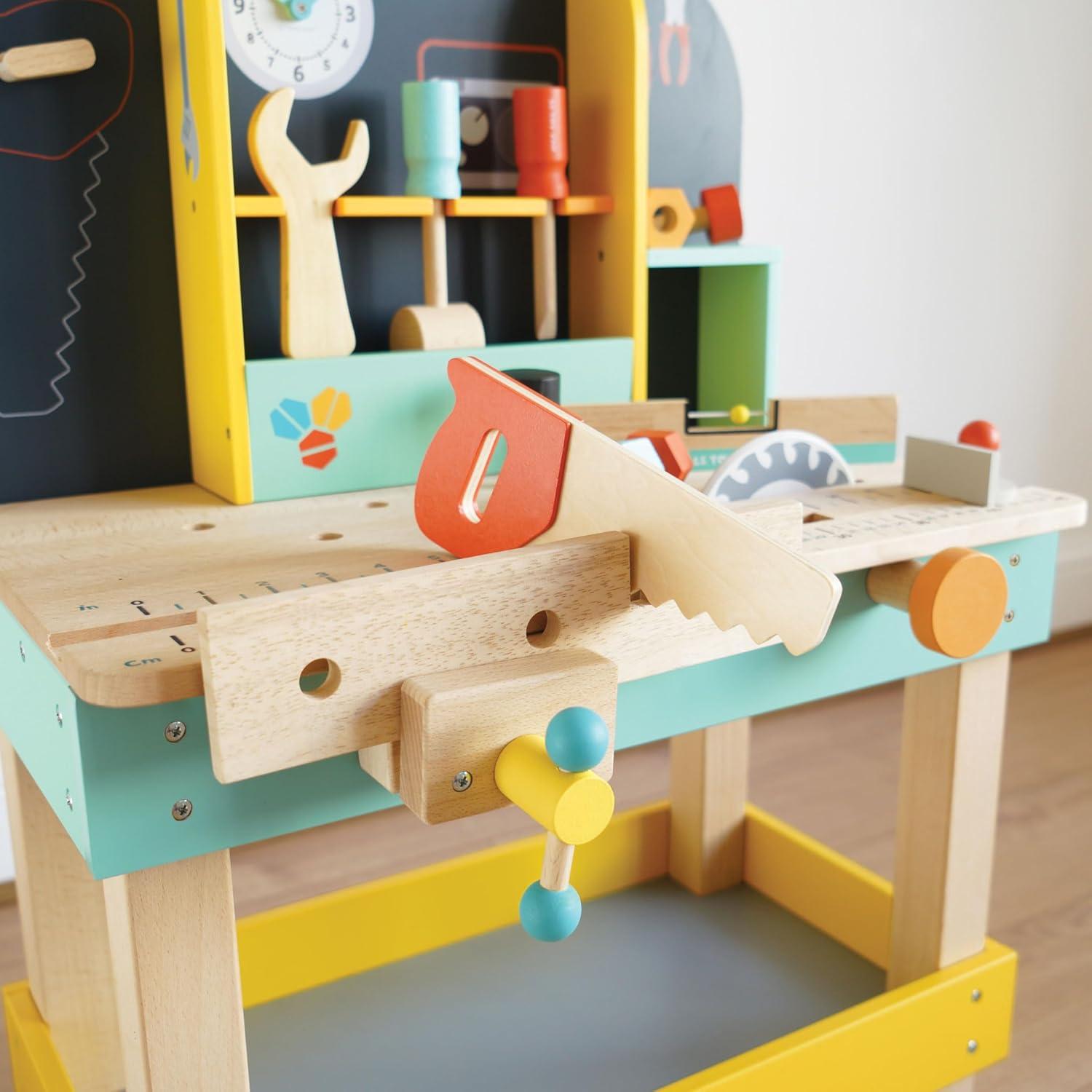 Colorful Wooden Toy Work Bench with Tools for Kids