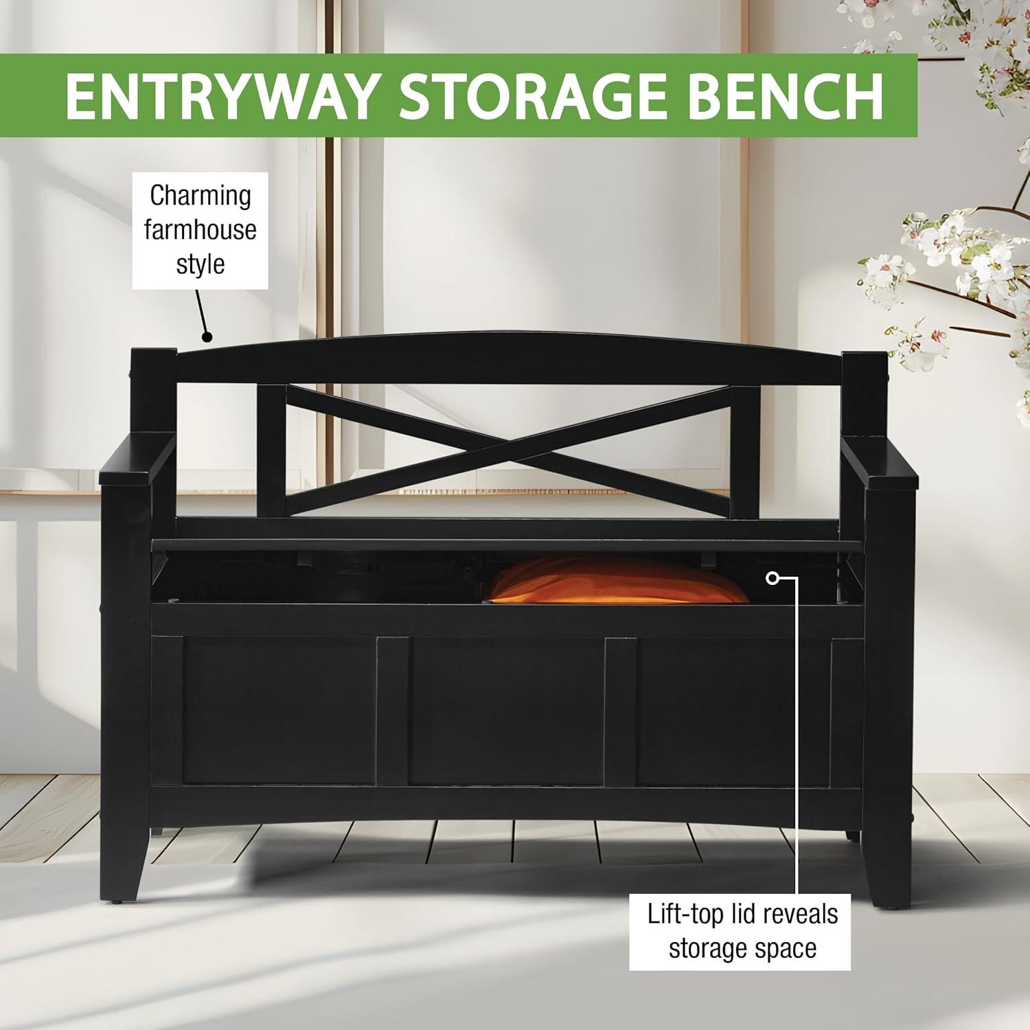 OSP Home Furnishings Metro Solid Wood  Entry Way Bench in Black