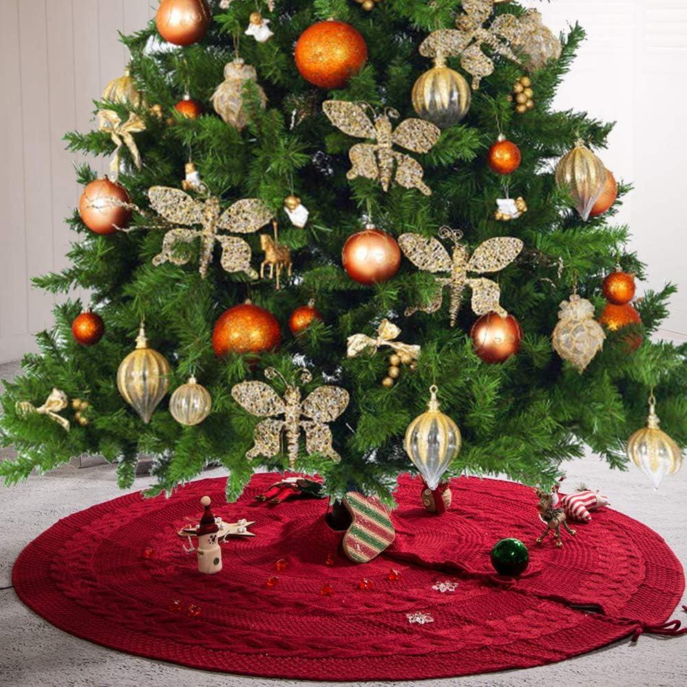 Classic Red Knitted Christmas Tree Skirt, 52 Inches