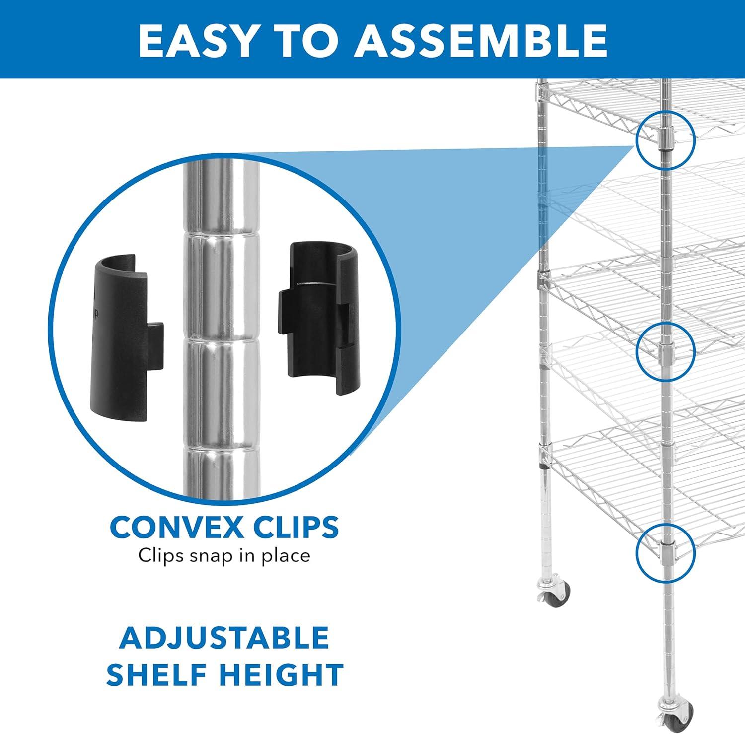 Mount-It! Height Adjustable 5 Tier Wire Shelving with Rolling Wheels | Closet Metal Racks Shelves