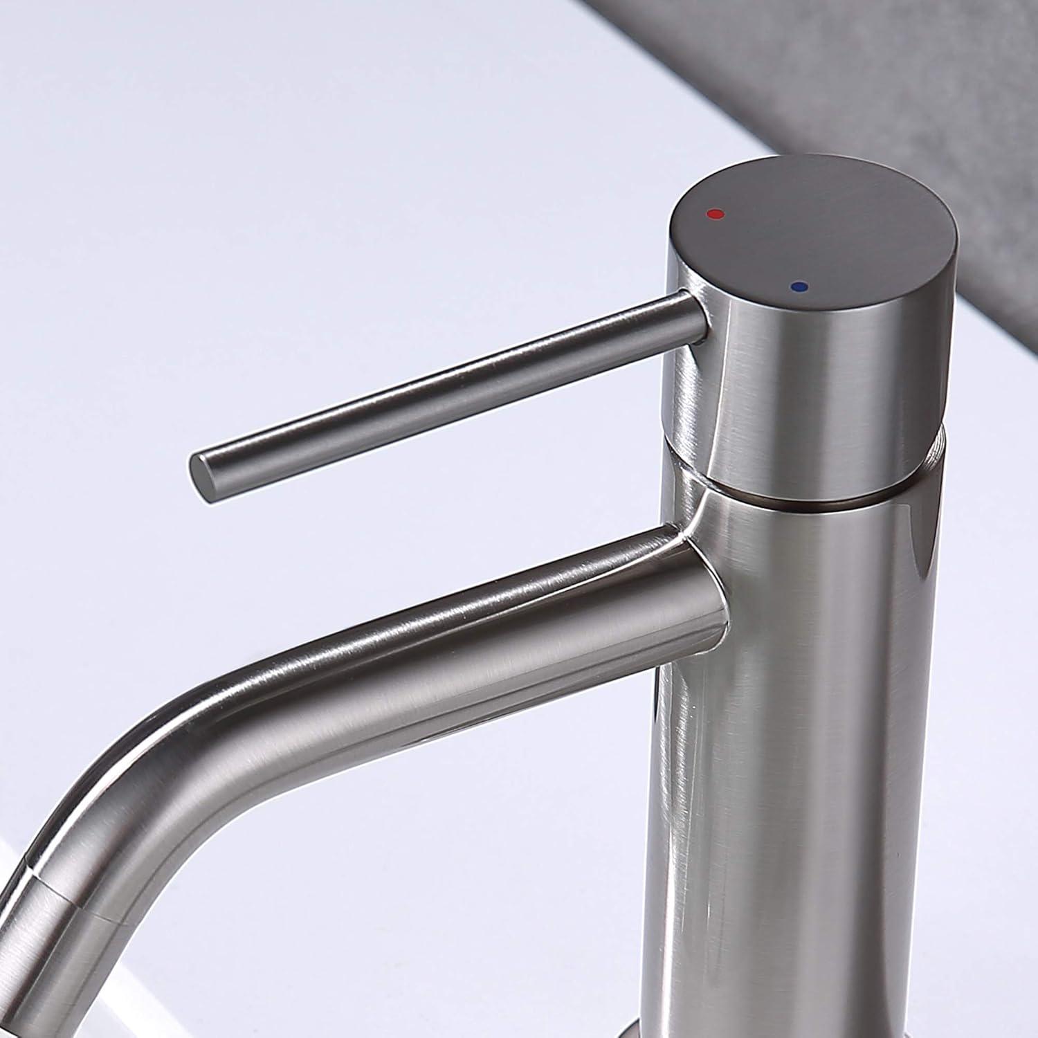 Brushed Nickel Single Hole Bathroom Faucets Single Handle, JXMMP Brushed Bathroom Vanity Sink Faucet with Pop Up Drain Assembly and 6 inch Deck Plate