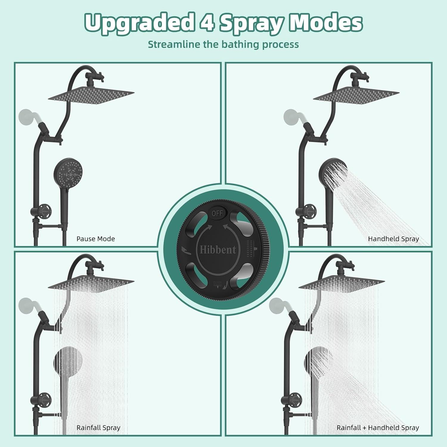 10'' High Pressure Rainfall Shower Head/Handheld Showerhead Combo with 12'' Adjustable Curved