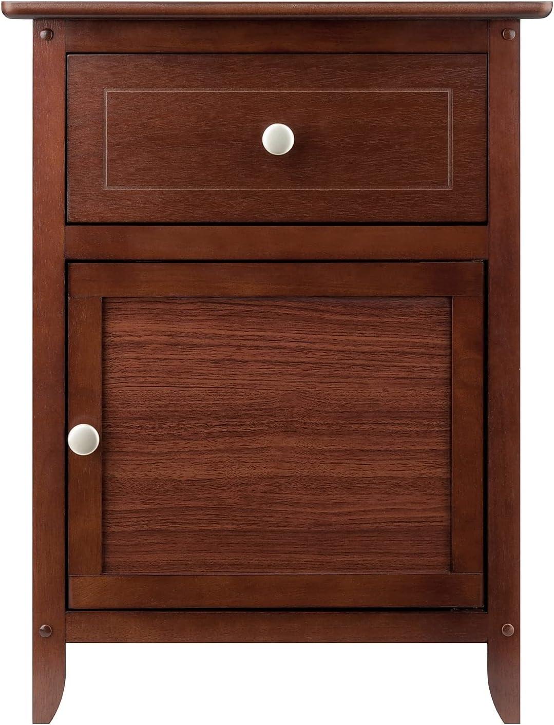 Eugene Nightstand Walnut - Winsome: Sturdy Wood, Cabinet Storage, Beveled Top