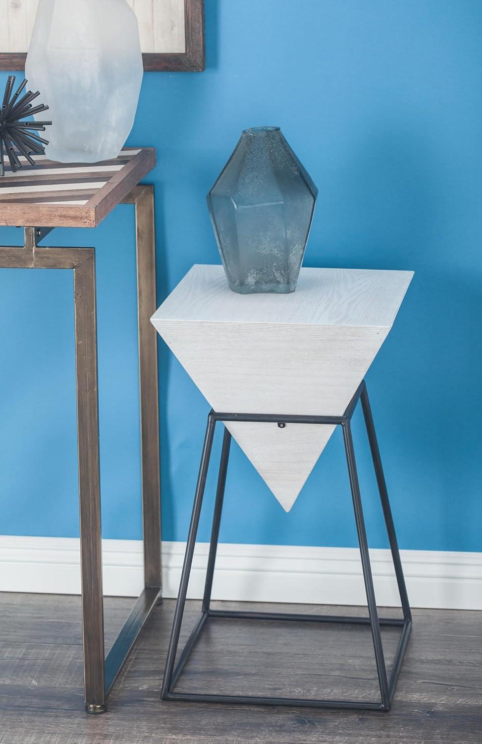 Geometric Accent Table White - Olivia & May: Modern Triangle Side Table, Metal Frame, Wood Top