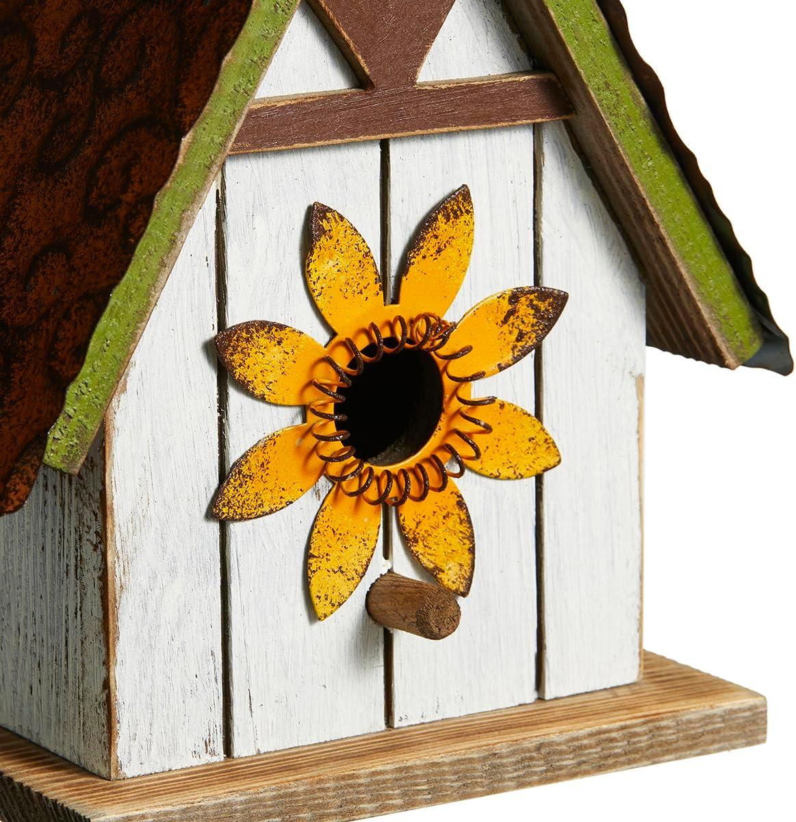 Green Hand Painted Wood Birdhouse with Distressed Details