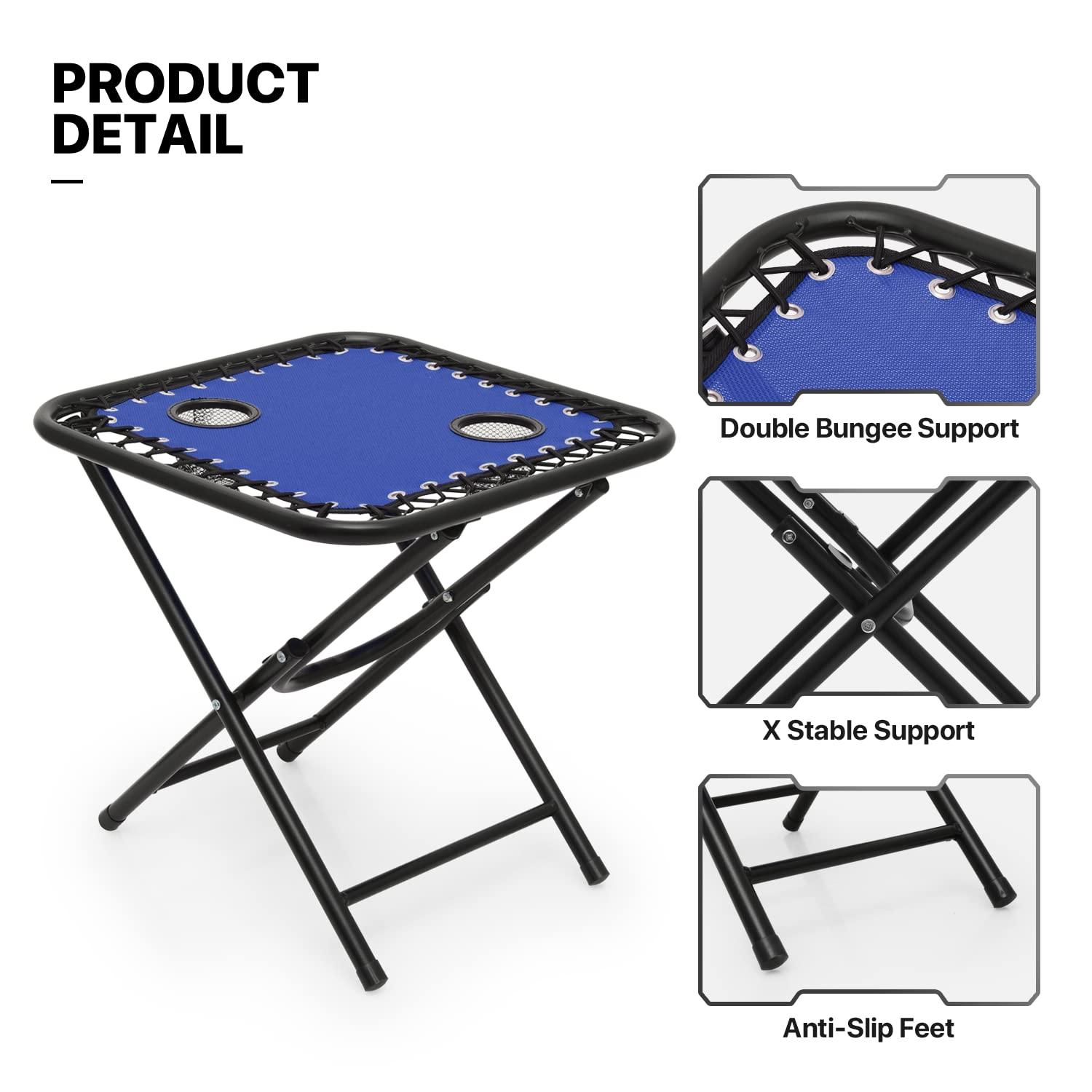 MoNiBloom Lounge Beach Chairs Set of 3 for Outside, Zero Gravity Camping Chairs with Side Table, Pillow and Tray, Blue