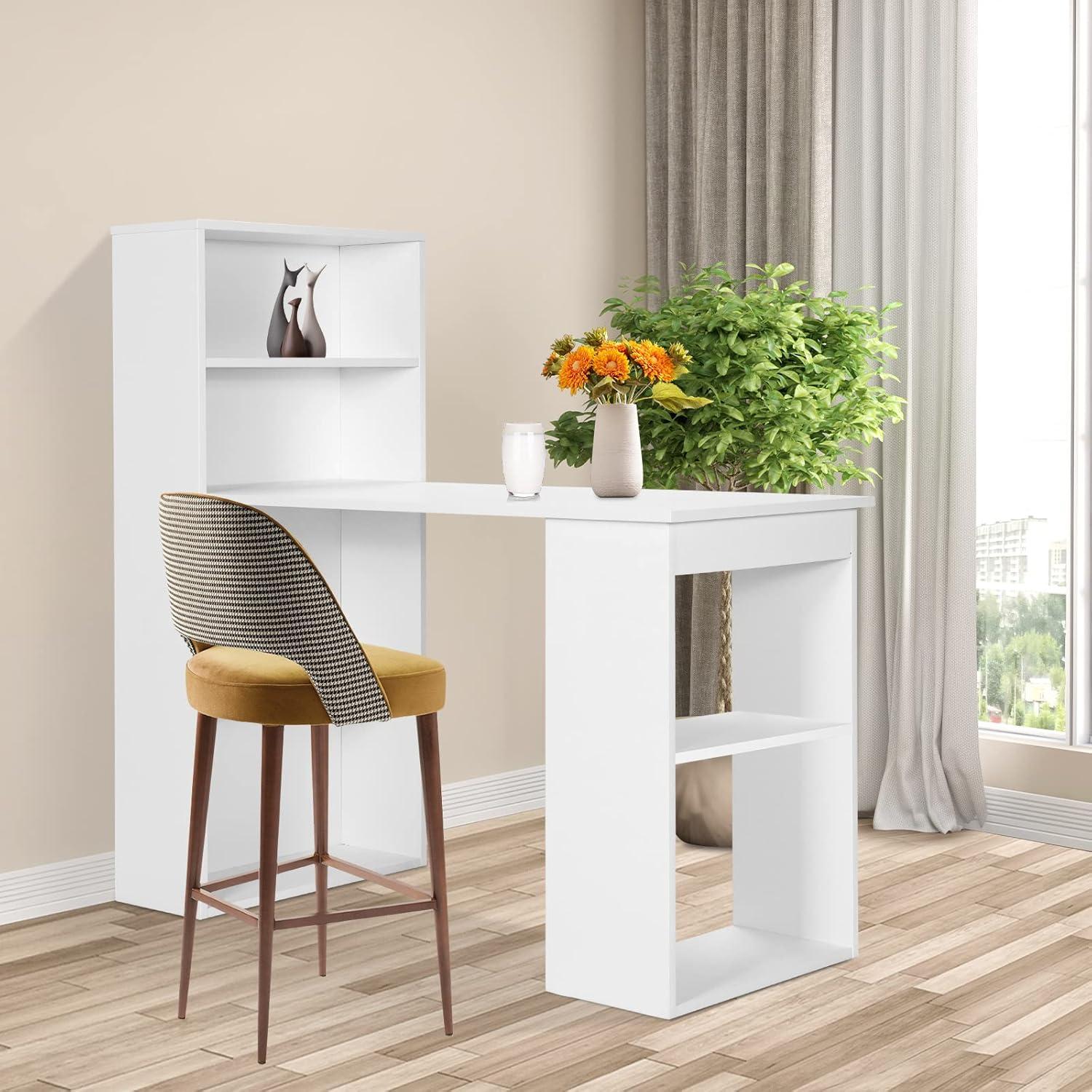 Costway Computer Desk Writing  Workstation Office w/6-Tier Storage Shelves White