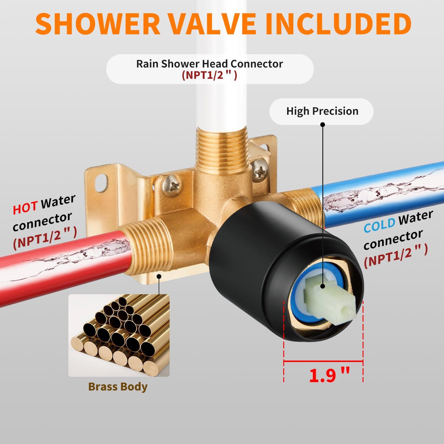 Matte Black Shower Faucet Set Bathroom Rain Shower System 8in Shower Head Combo