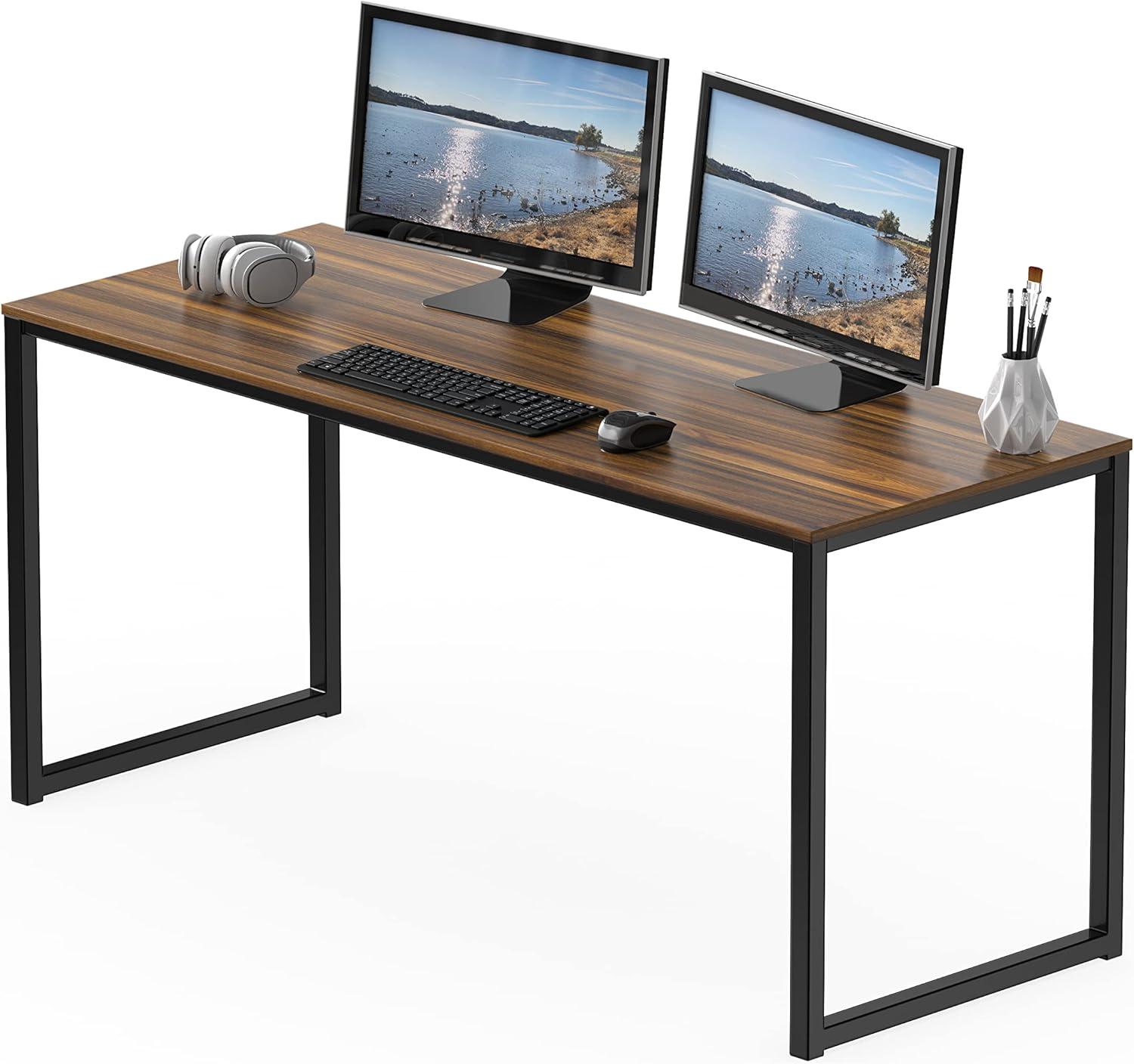 SHW Mission 55-Inch Home Office Solo Computer Desk, Walnut