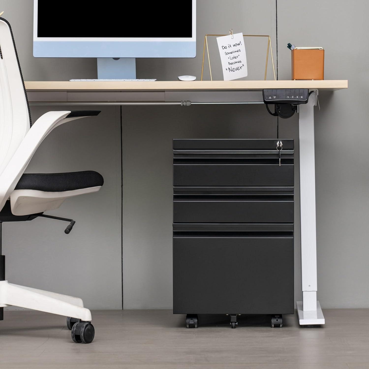 Inbox Zero 3-Drawer Mobile File Cabinet With Lock
