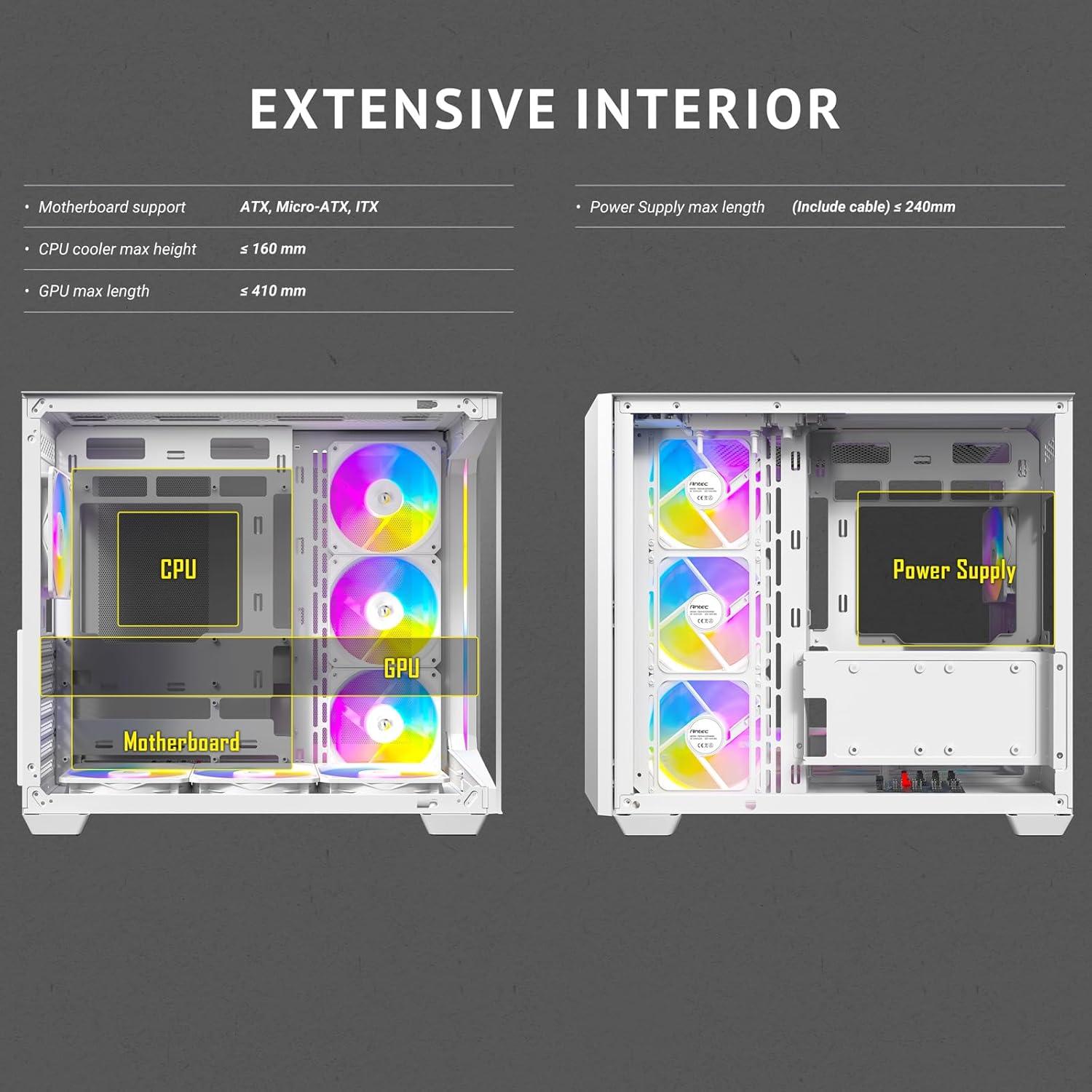 White Mid-Tower Gaming Case with ARGB Fans and Tempered Glass