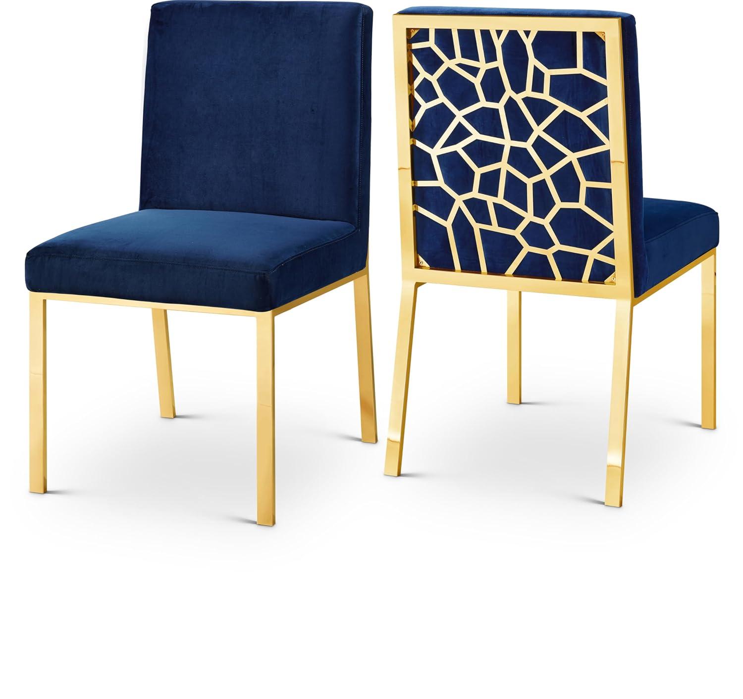 Opal Navy Blue Velvet & Gold Metal Dining Chair