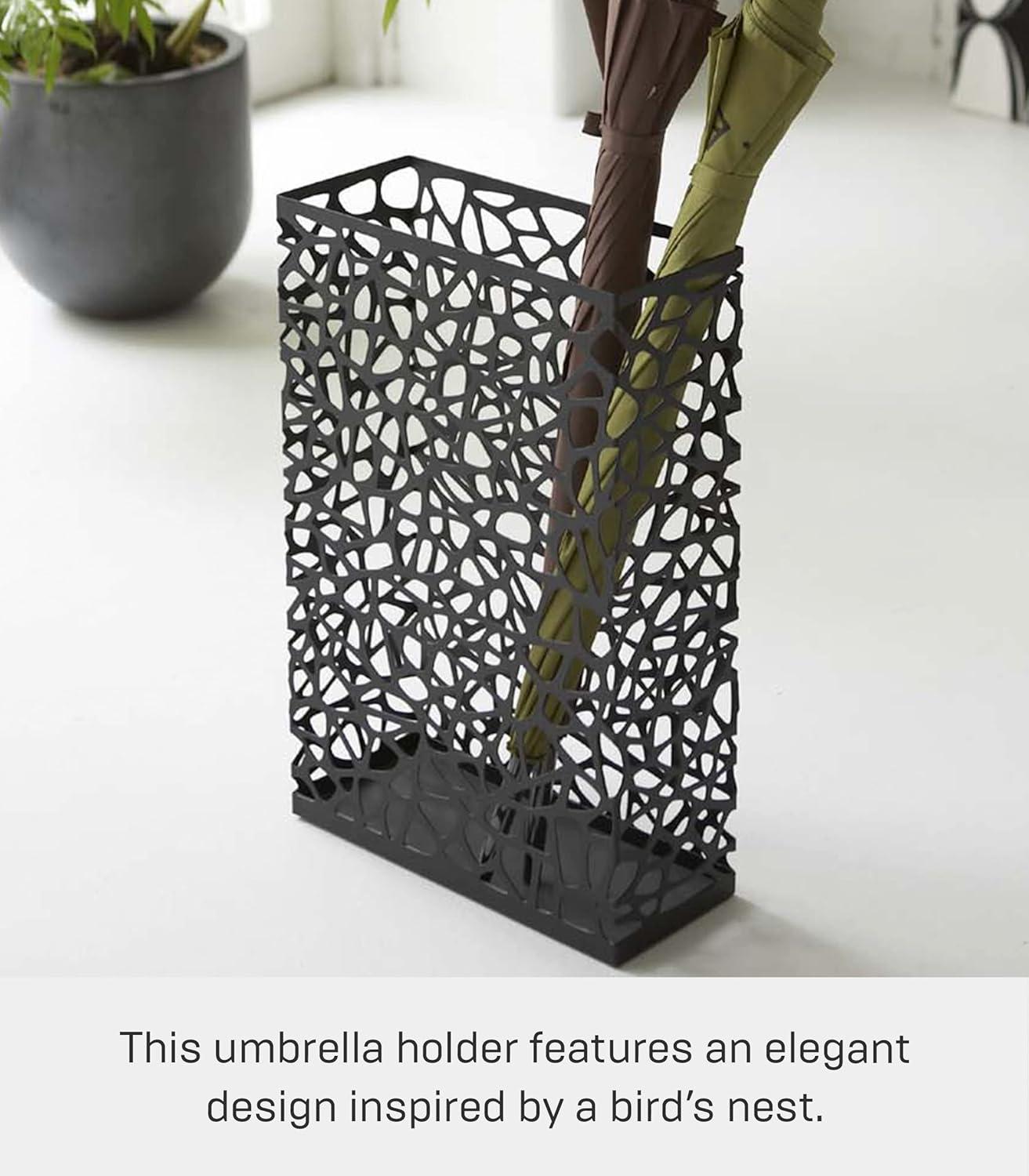 Black Steel Rectangular Umbrella Stand with Webbed Design