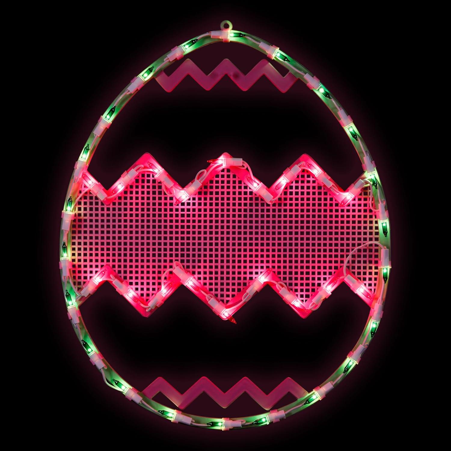Northlight Lighted Chevron Stripe Easter Egg Window Decoration - 17" - Green and Pink