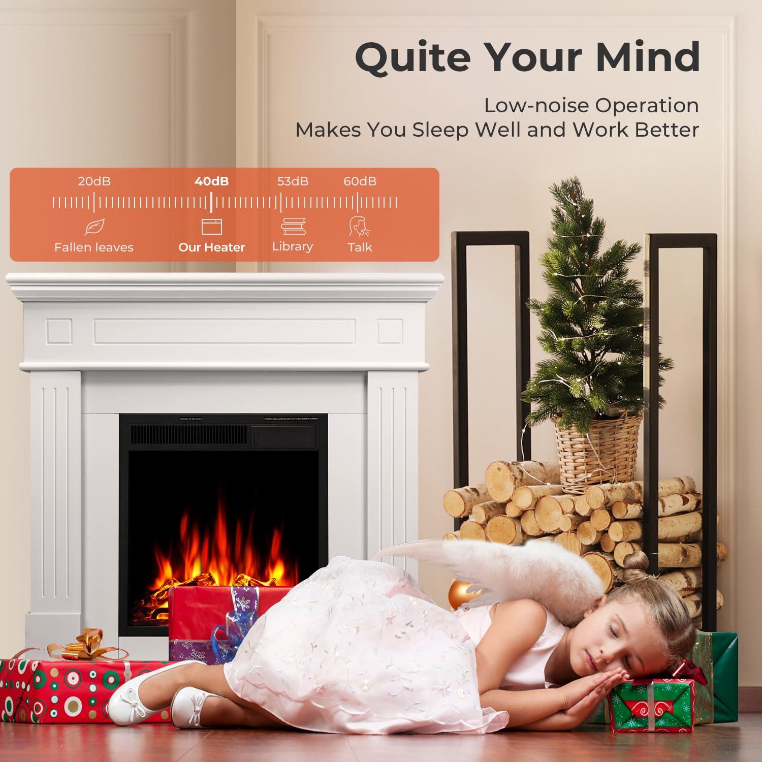 R.W.FLAME 43” Electric Fireplace Mantel, Freestanding Electric Fireplace, Remote Control, Adjustable LED Flame, PEARLWHITE