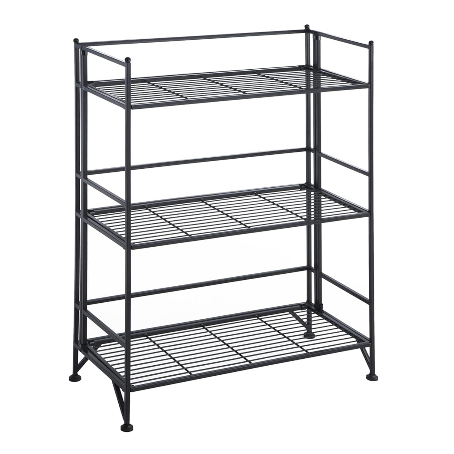 17 Stories 3-Tier Wide Folding Metal Shelf, Black