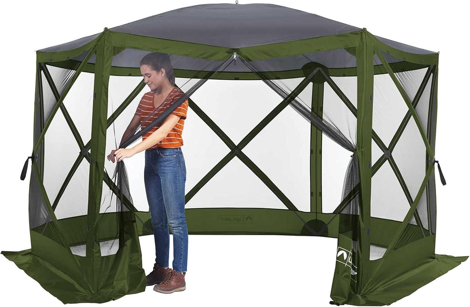 ECR4Kids ECR4Kids Lightspeed Outdoors Pop-Up 6-Sided Screen Shelter, Camping Gazebo, Green