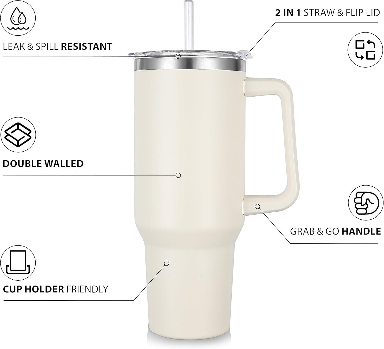 40oz Explosive Car Cup Handle Thermos Cup Stainless Steel Large Capacity Cold Straw Ice Bullion Cup