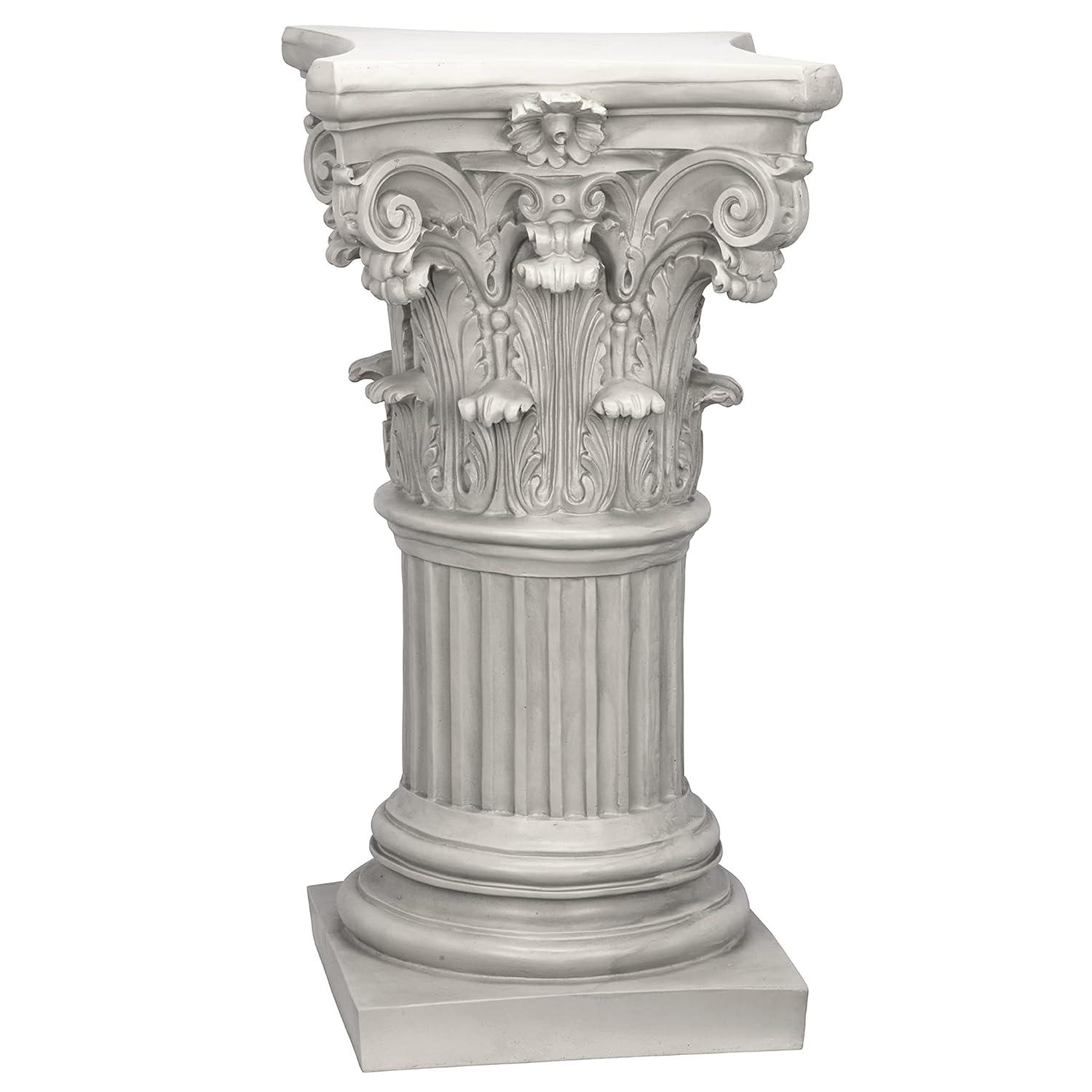 Design Toscano Corinthian Pedestal Column Plant Stand, Medium 29 Inch Tall, Cast Stone Resin, Antique Stone Finish