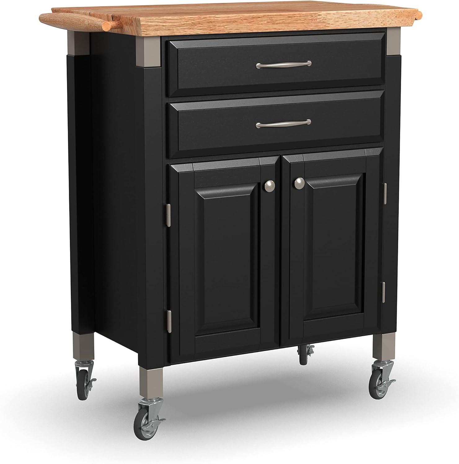 Black and Natural Maple Wood Kitchen Cart with Storage