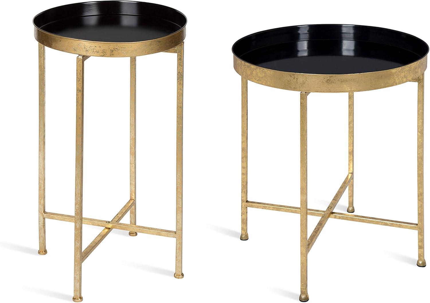 Kate and Laurel Celia Round Metal Tea Table, 14x14x25.75, Gold and Black