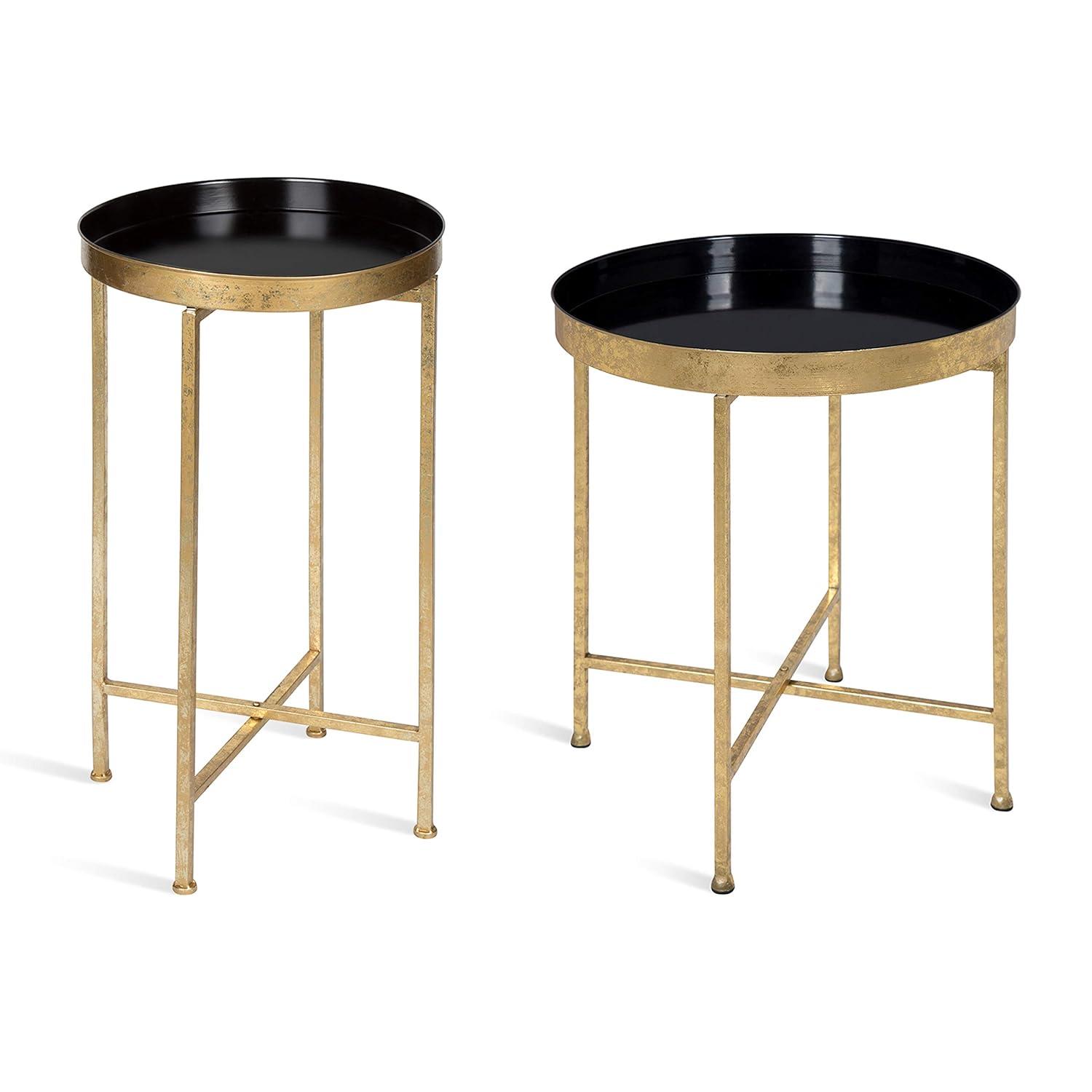Kate and Laurel Celia Round Metal Tea Table, 14x14x25.75, Gold and Black